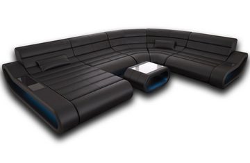 Sofa Dreams Wohnlandschaft Leder Sofa Ledercouch Concept XXL U Form Ledersofa, Couch, mit LED, Designersofa mit ergonomischer Rückenlehne