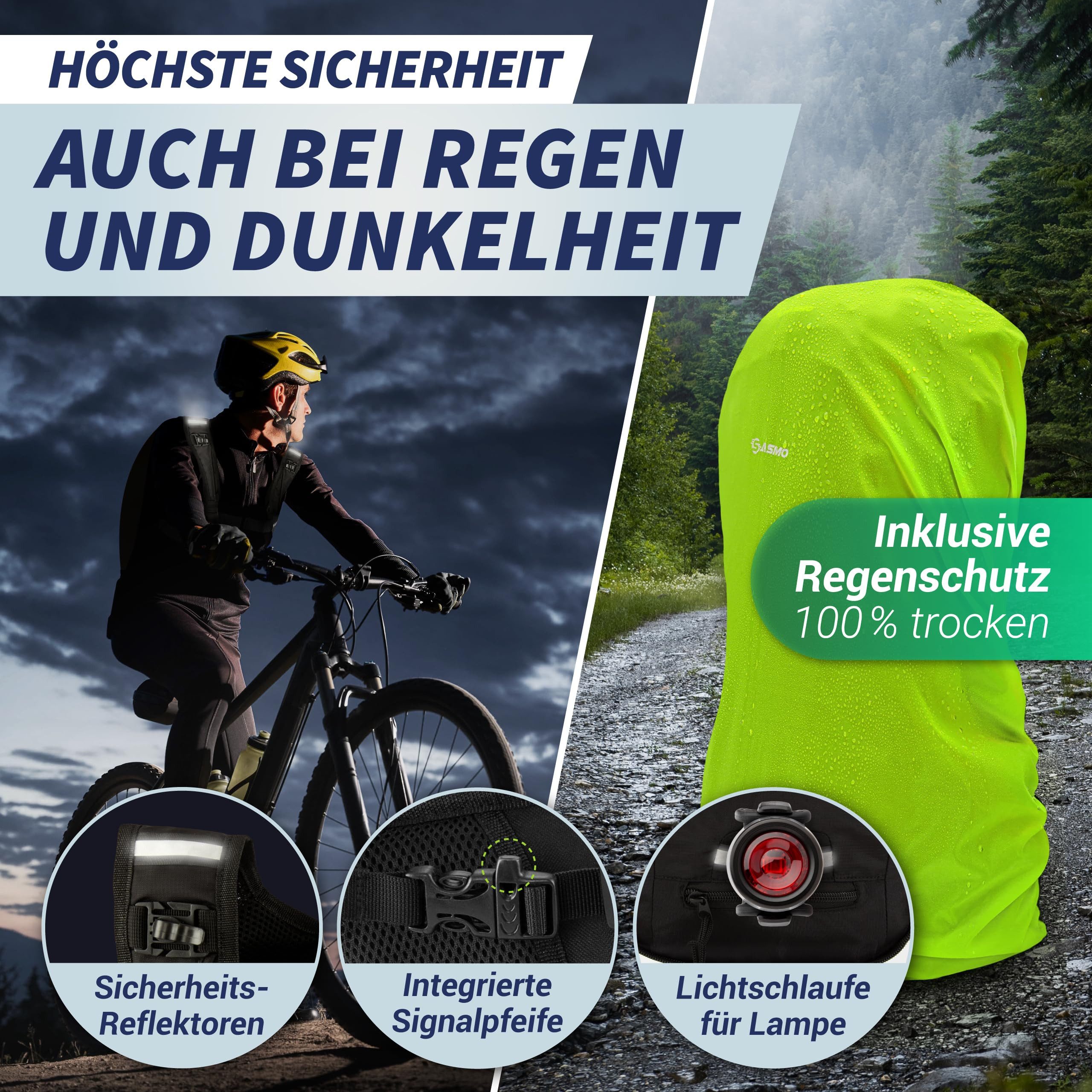 Sasmo Bicycle Backpack - Thermal Compartment & Helmet Net, MTB & Ski Backpack, Waterproof Bicycle Backpack - Includes Rain Cover, Men's & Women's