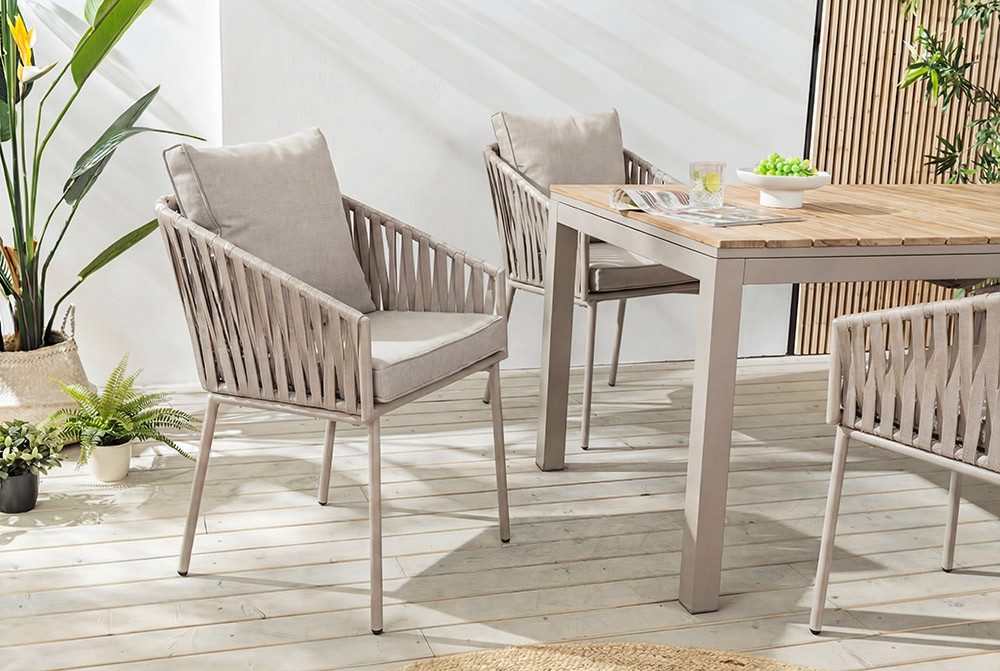 riess-ambiente Gartensessel ROPE greige - Metall, In- und Outdoor, inkl. Kissen, Bezug waschbar (Einzelartikel, 1-St), Moderner Gartenstuhl mit Armlehnen - ideal für Balkone und Terrassen