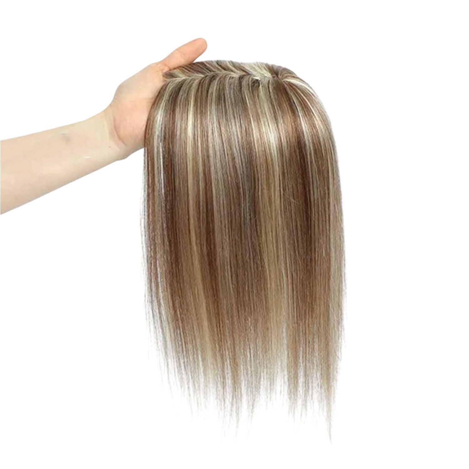 Refttenw Echthaar-Extension Clip in Extensions Echthaar Topper Damen für sofortiges Volumen, Braun gemischt mit Blond