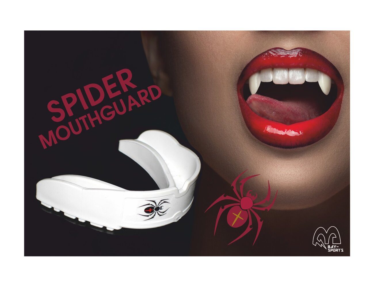 BAY-Sports Zahnschutz Zahnschützer Spinne Spider Smile Kinder Erwachsene (mit Dose, weiß, schwarz, transparent), gute Passform Zähne geschützt detaillierte Anleitung Kinder Erwachsene