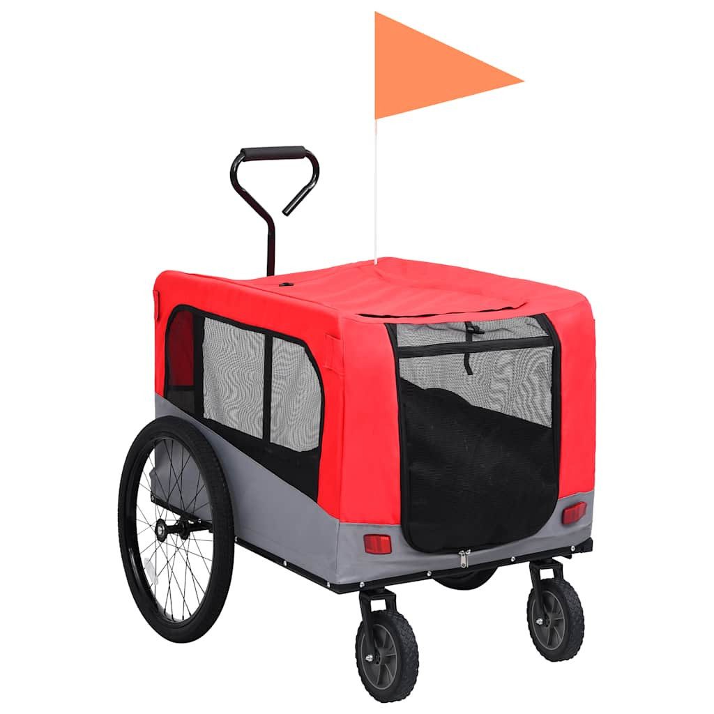 vidaXL Fahrradhundeanhänger 2-in-1 Fahrradanhänger für Hunde und Buggy Rot und Grau