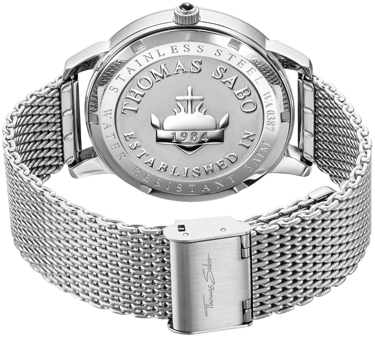 THOMAS SABO Quarzuhr ELEMENTS OF NATURE WA0387-201-201-42 MM, Armbanduhr für Damen und Herren, unisex, Onyx-Steine