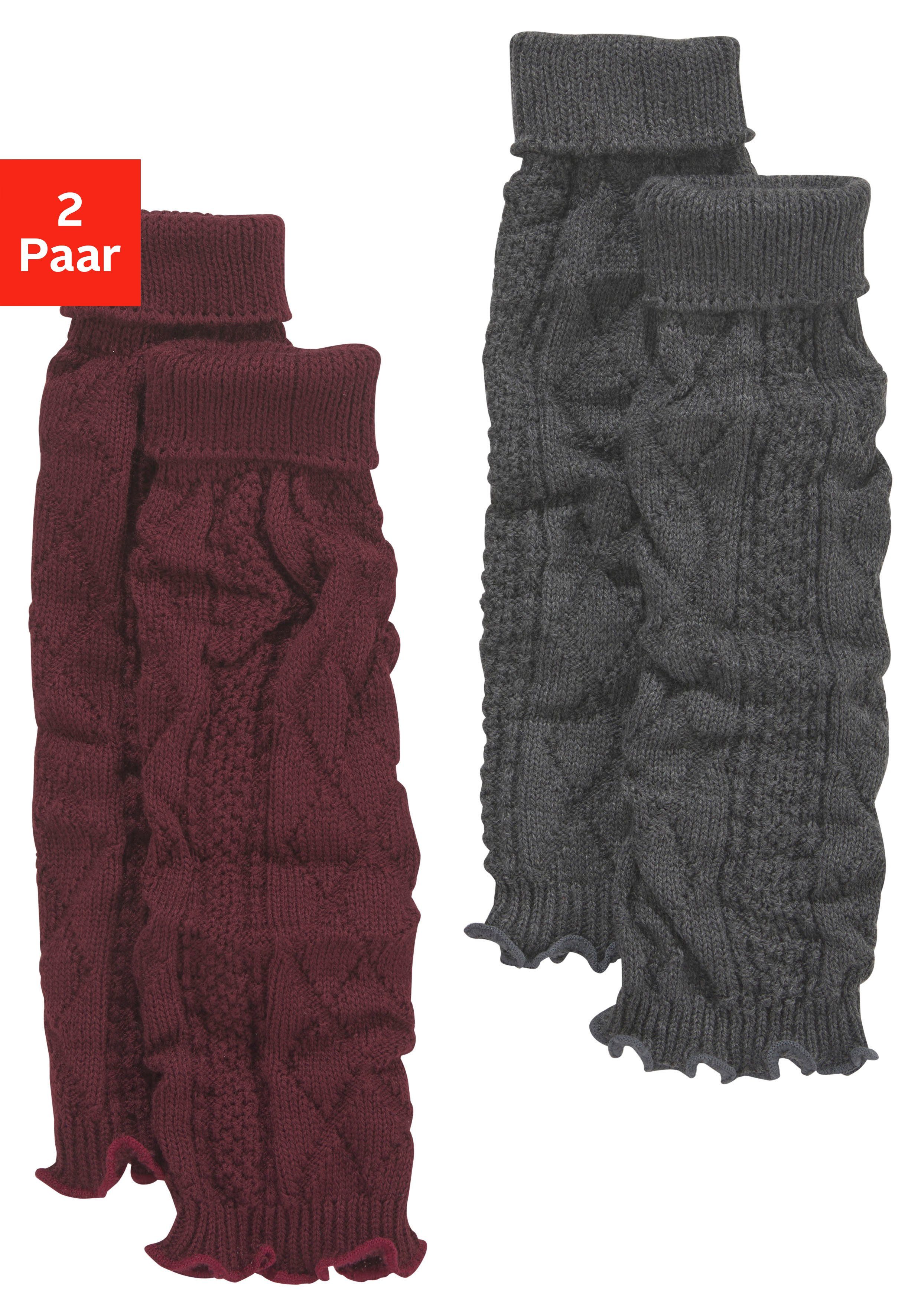 Lavana Stulpensocken gestrickte Beinstulpen, Beinwärmer für Ballett, Tanz und Sport (Packung, 2-Paar) mit Zopfstrickmuster