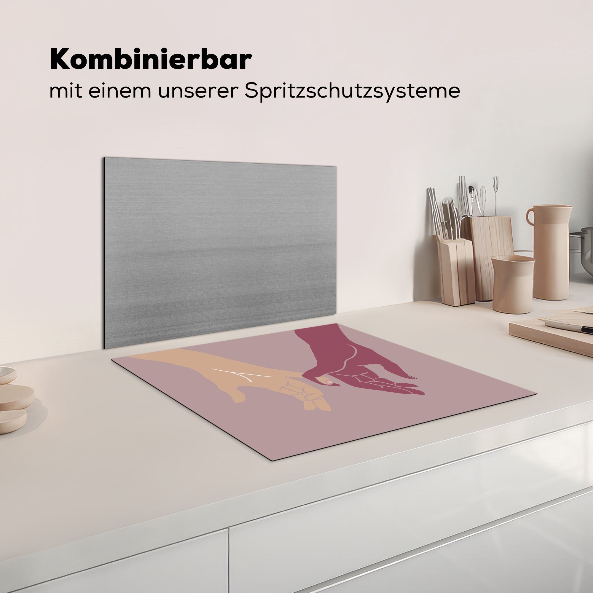 Vinyl, Herdblende-/Abdeckplatte 60x52 cm, - Ceranfeldabdeckung - Arbeitsfläche Farben Mobile MuchoWow tlg), (1 - nutzbar, Kunst, Hände Abstrakt