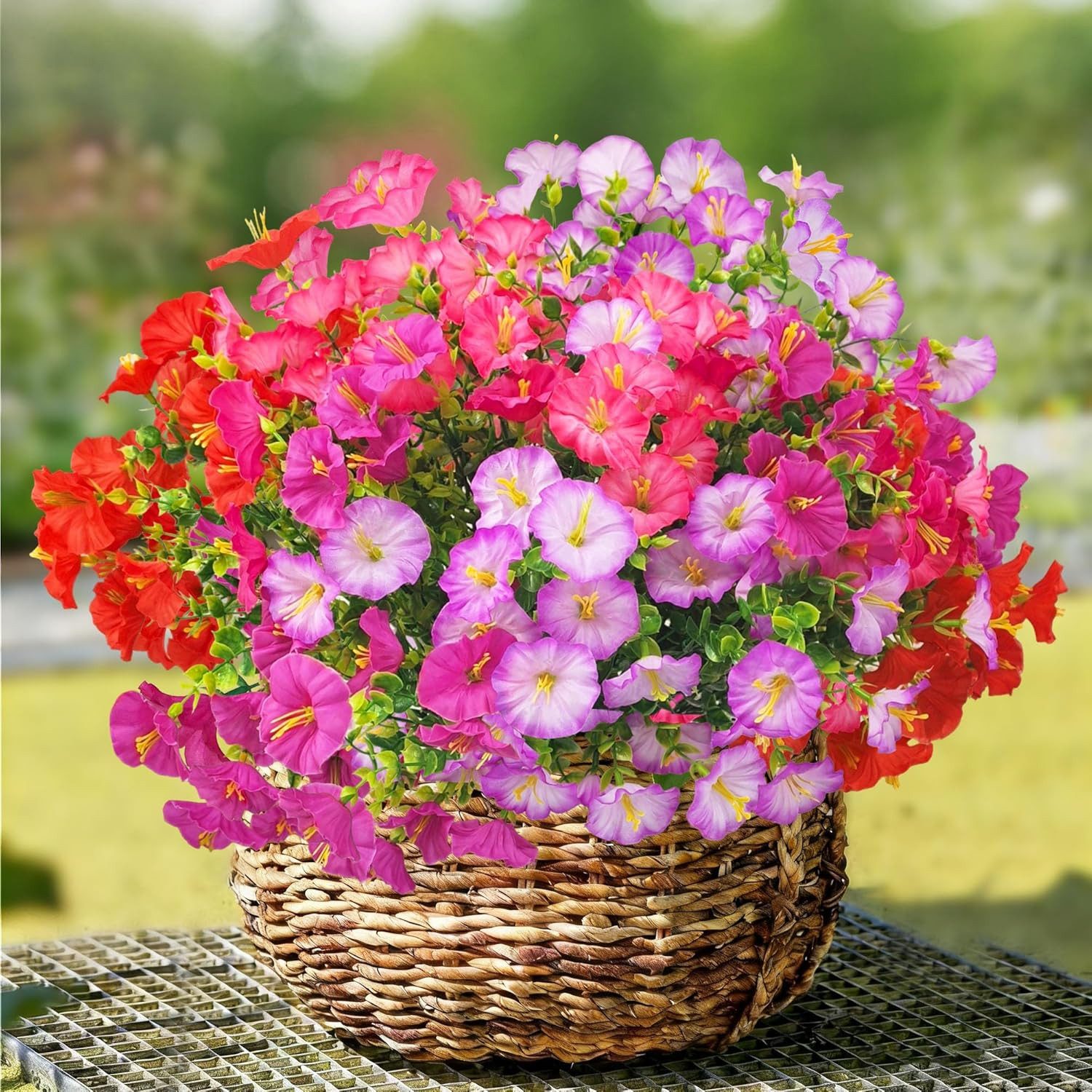 Kunstblumenstrauß 8er Set bunte künstliche Morgengloriablumen für Balkon & Deko, FOUORTUNATE-BEE, Farbenfrohe künstliche Blumen für Innen- und Außenbereich, 8 Stück