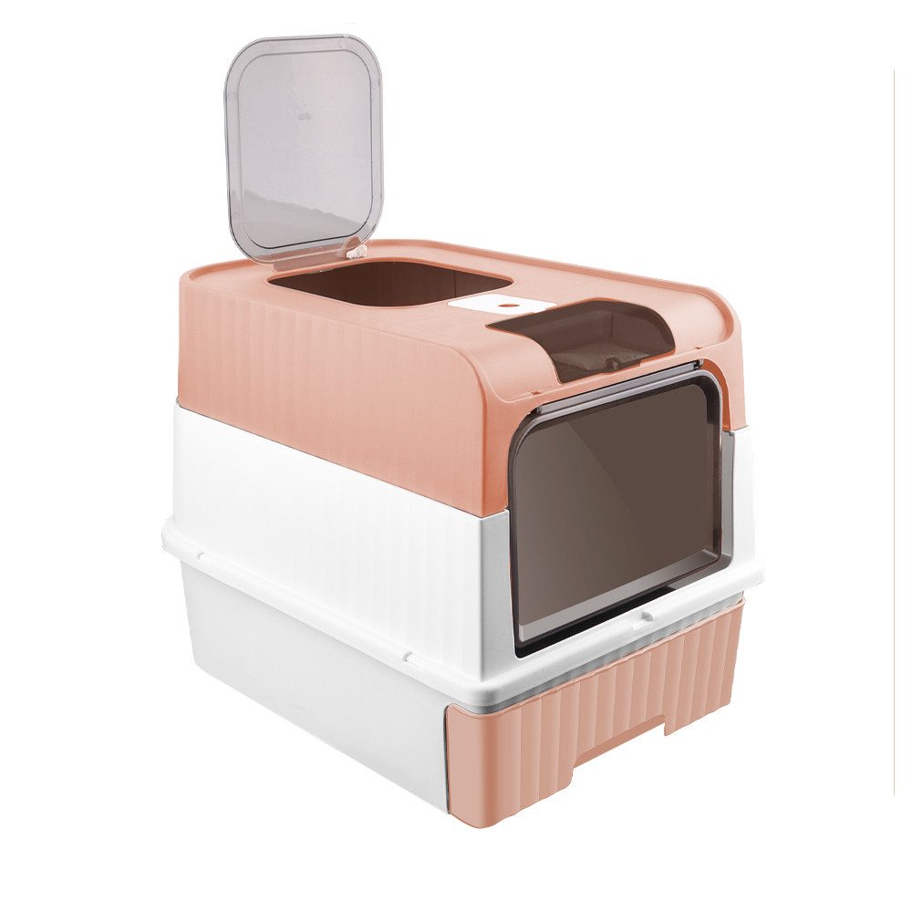 JEOBEST Katzentoilette Katzenklo Faltbare, Katzentoilette, mit Deckel, ausziehbares Tablett, Auslaufsicher, geruchsresistent, Spritzwassergesc (mit Schaufel)