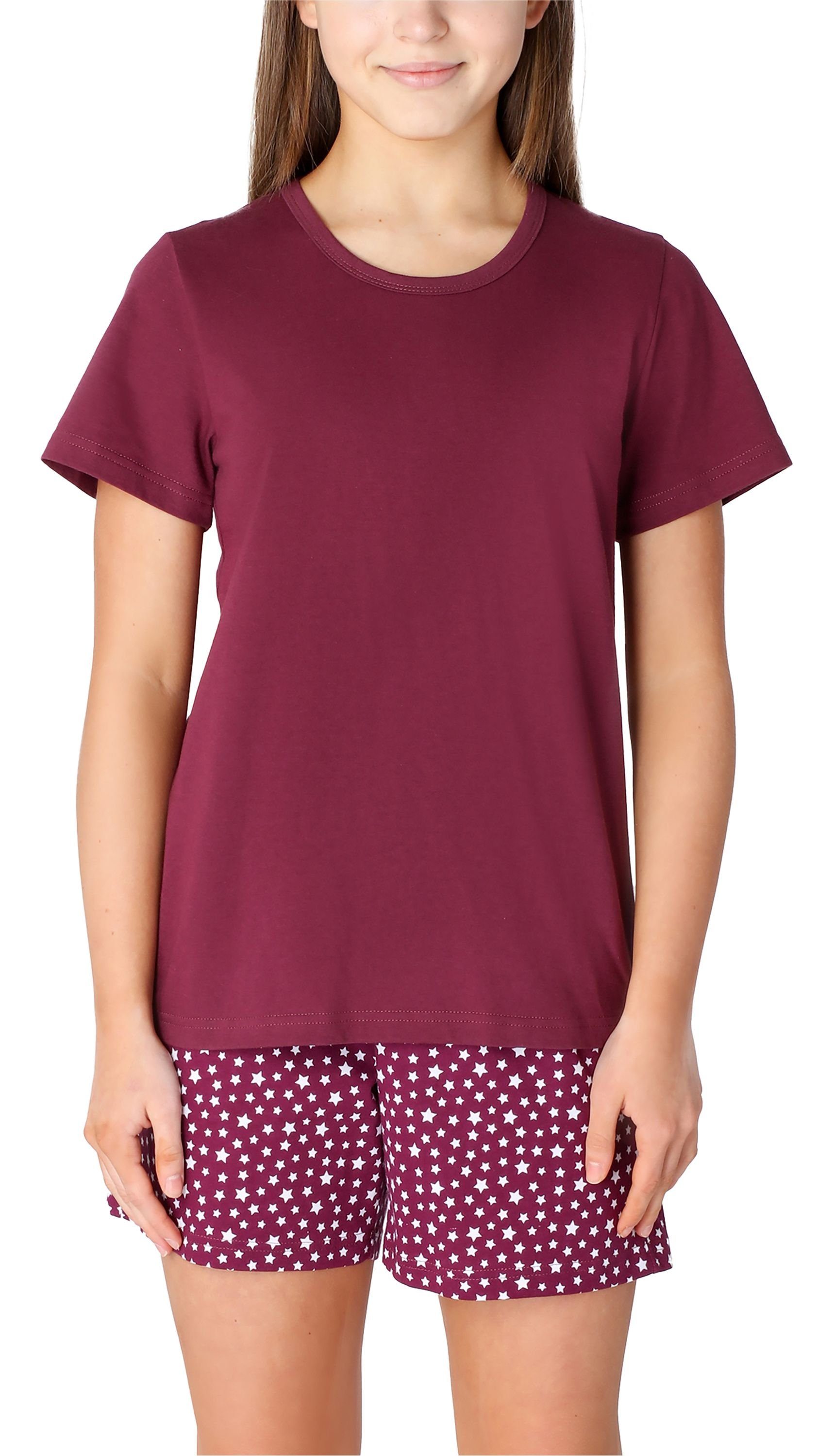 Merry Style Schlafanzug Mädchen Schlafanzüge Kurz aus Baumwolle Pyjama Set MS10-265 Rotwein/Sterne
