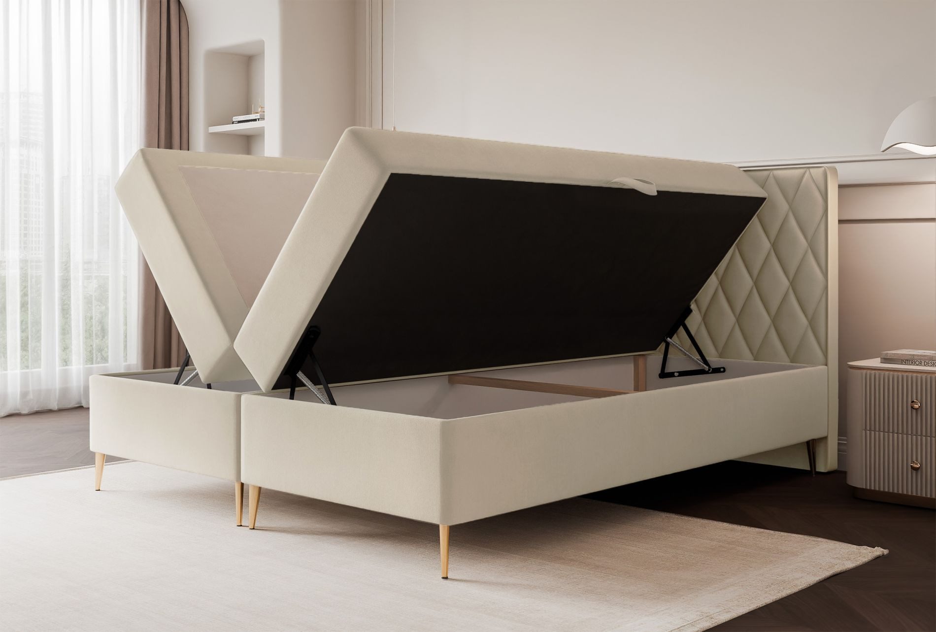 Selsey Boxbett CARESSO, mit Matratze, Topper, 2 Bettkästen und wasserfestem Veloursbezug