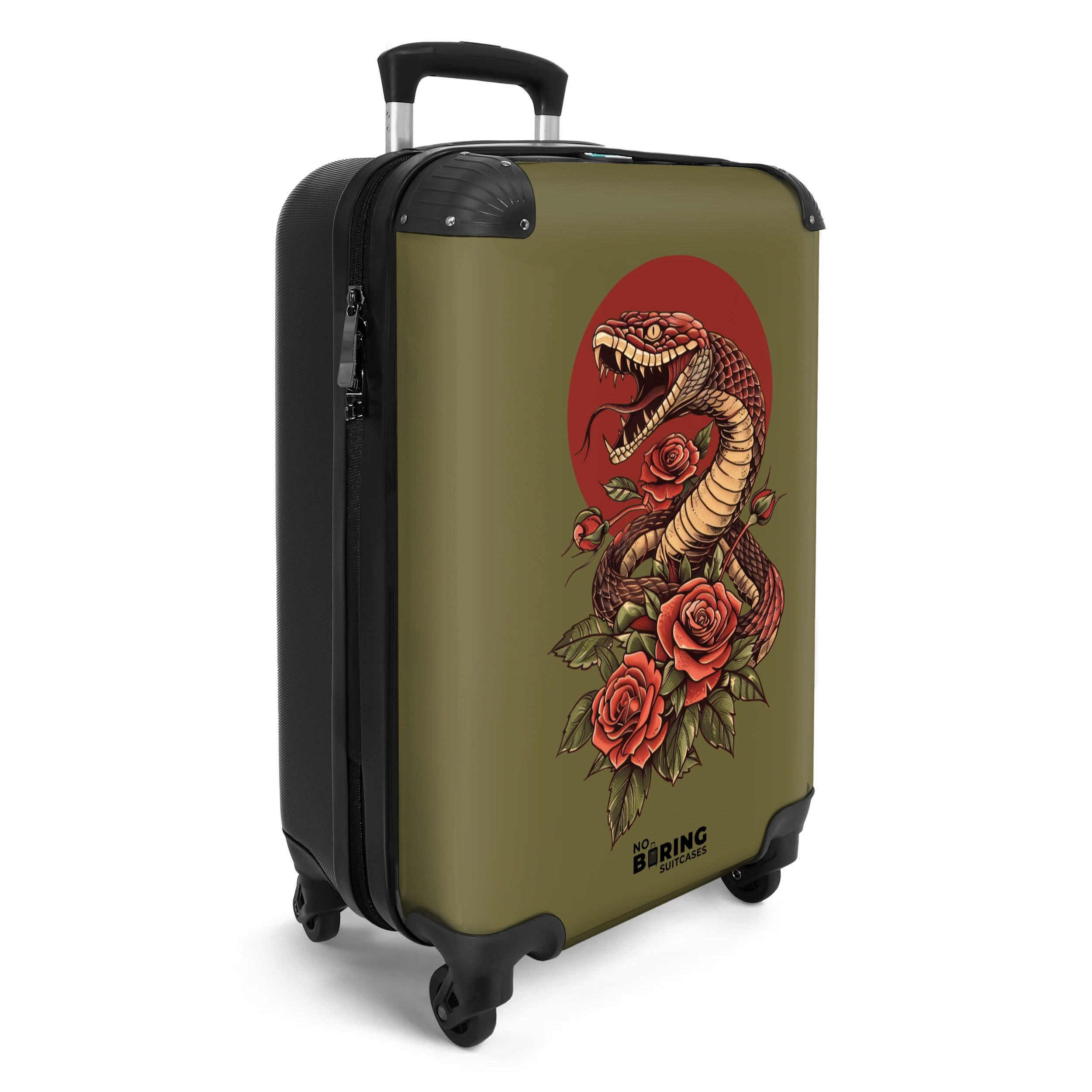 NoBoringSuitcases.com© Hartschalen-Trolley Grün mit Schlange und günstig online kaufen