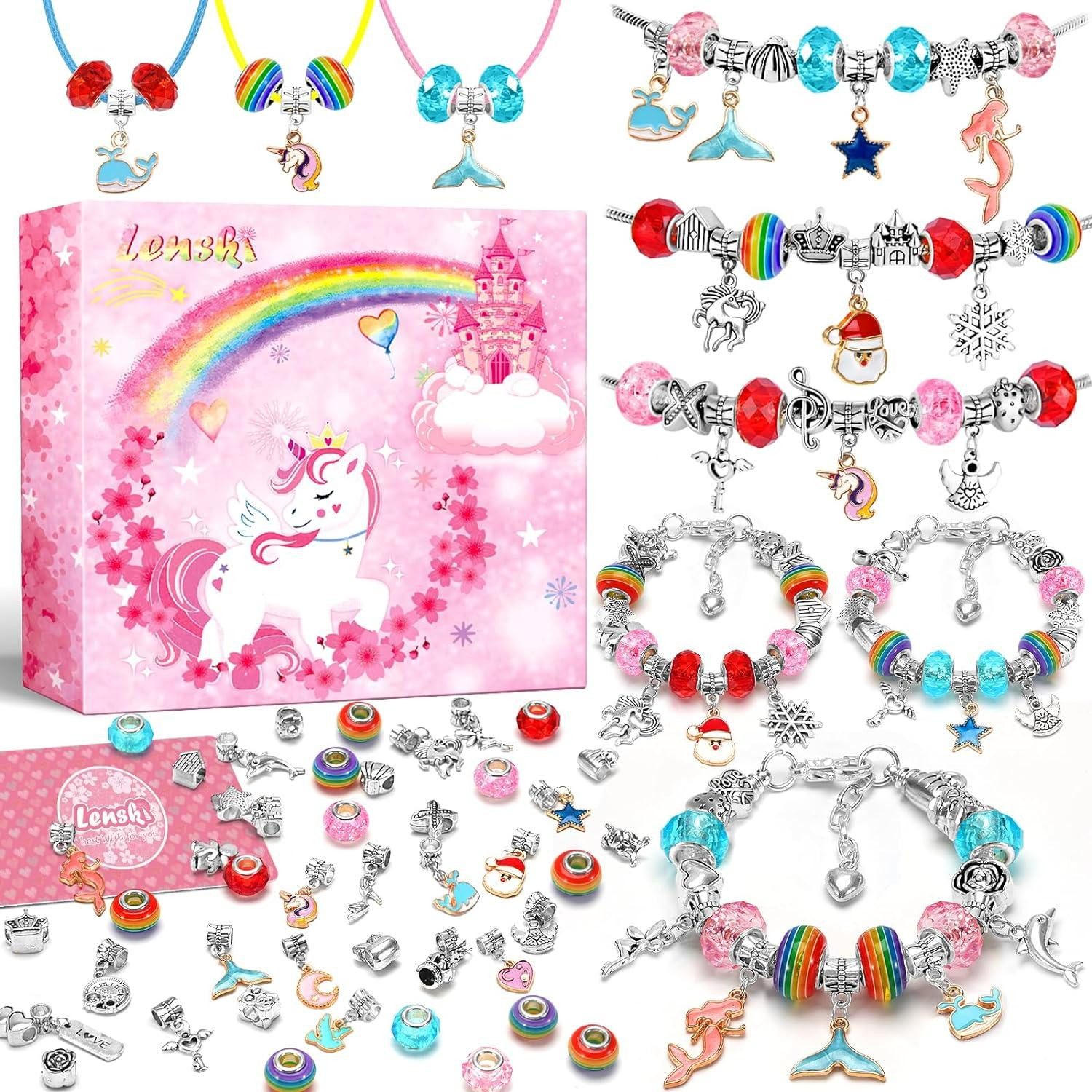 Ketten und Armband Set DIY Armband Bastelset Mädchen Spielzeug Geschenk 5-12 Jahre Einhorn