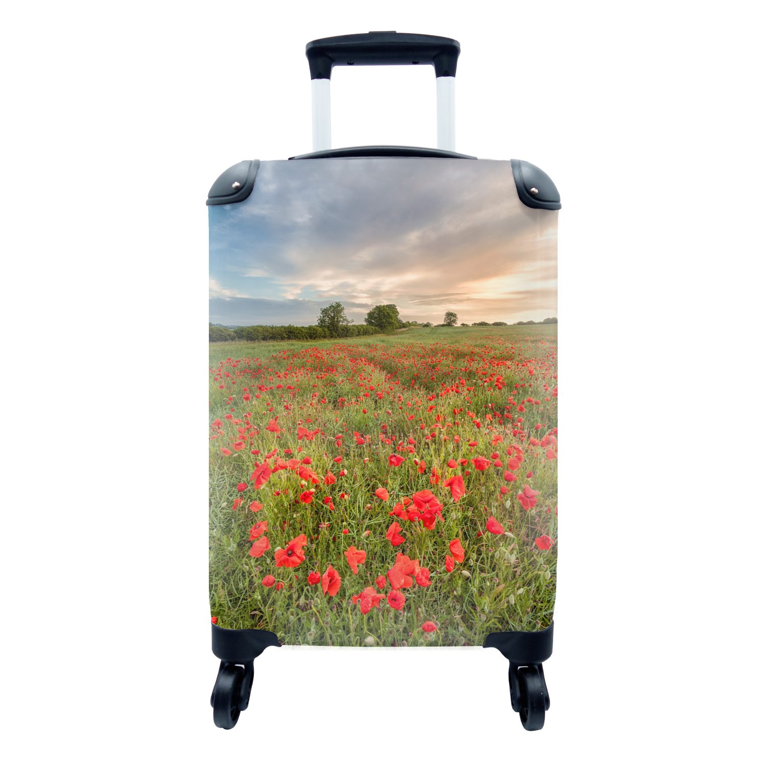 MuchoWow Handgepäckkoffer Mohnblumen - Wolken Handgepäck Reisetasche Rollen, rollen, Reisekoffer Trolley, 4 - für Gras, mit Ferien