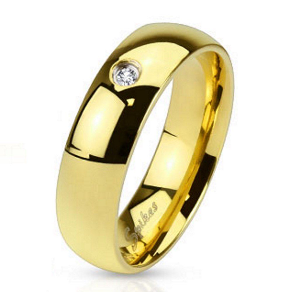 BUNGSA Fingerring 54 (17.2)Hochzeitsring Gold mit Kristall Edelstahl Damen & Herren (Ring, 1-tlg), Damen Herren