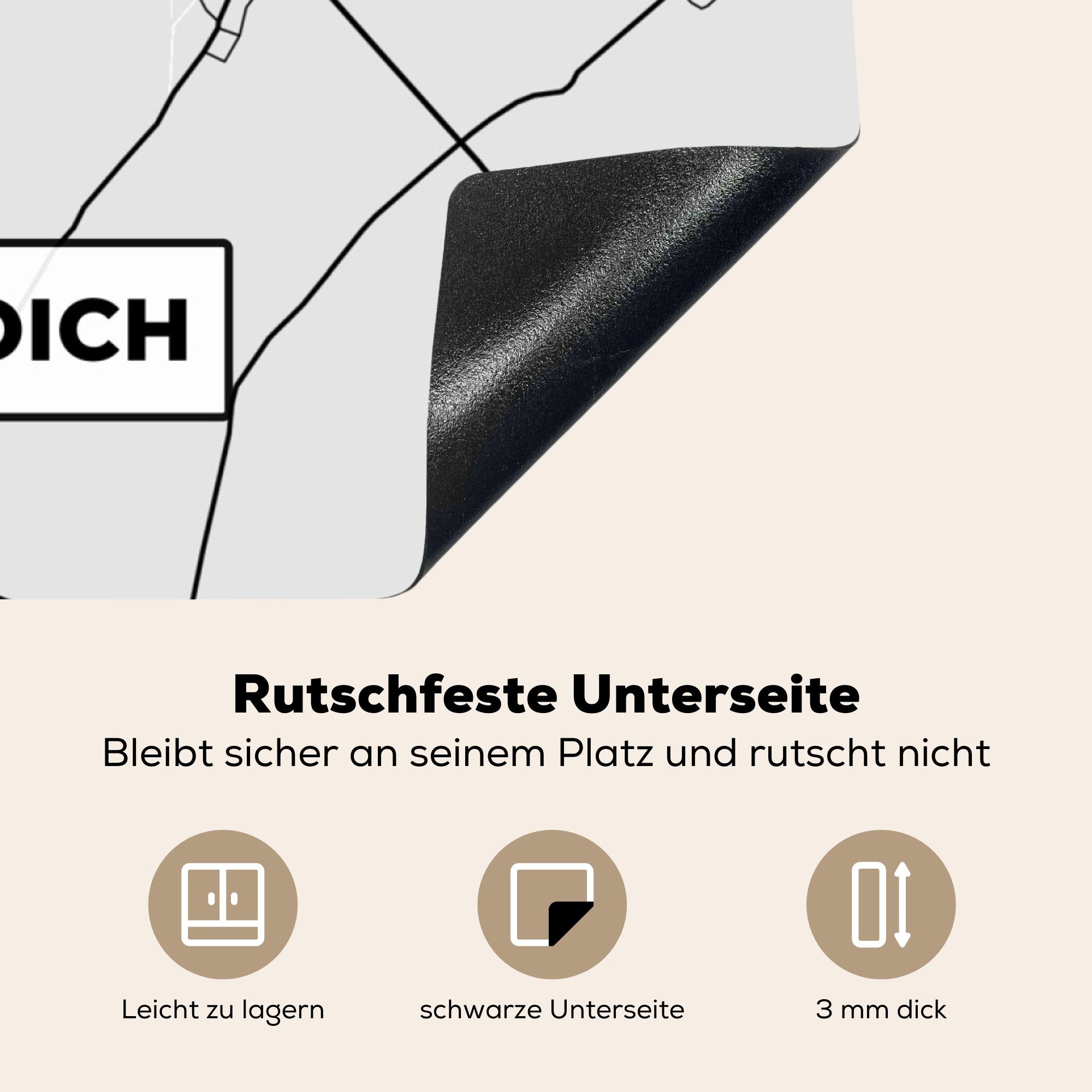 Arbeitsplatte Grevenbroich (1 Karte, MuchoWow Herdblende-/Abdeckplatte Karte - Stadtplan 78x78 tlg), - - - für Deutschland cm, Vinyl, Ceranfeldabdeckung, küche