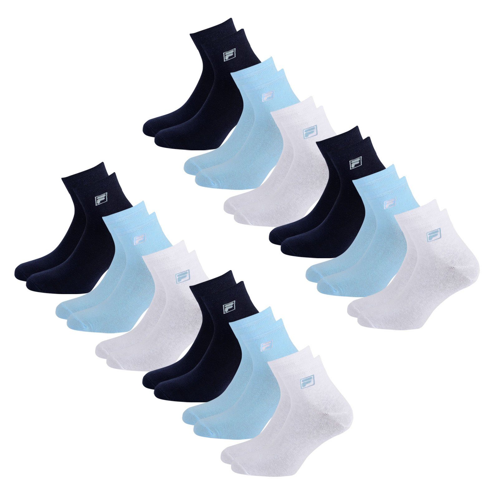 Fila Sportsocken Quarter Socken (12-Paar) mit elastischem Piquebund 821 navy / white / light blue