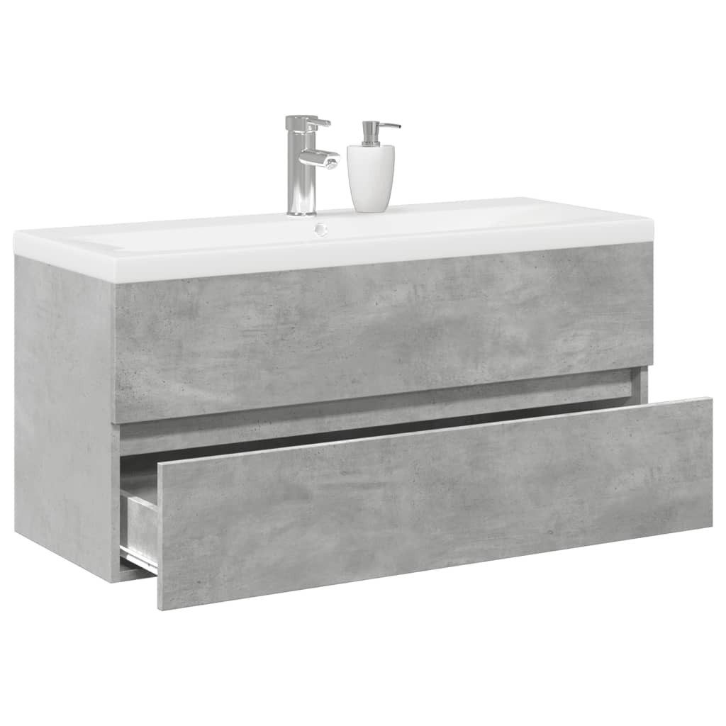 vidaXL Badezimmer-Set 2-tlg. Badmöbel-Set Betongrau Holzwerkstoff, (1-St)