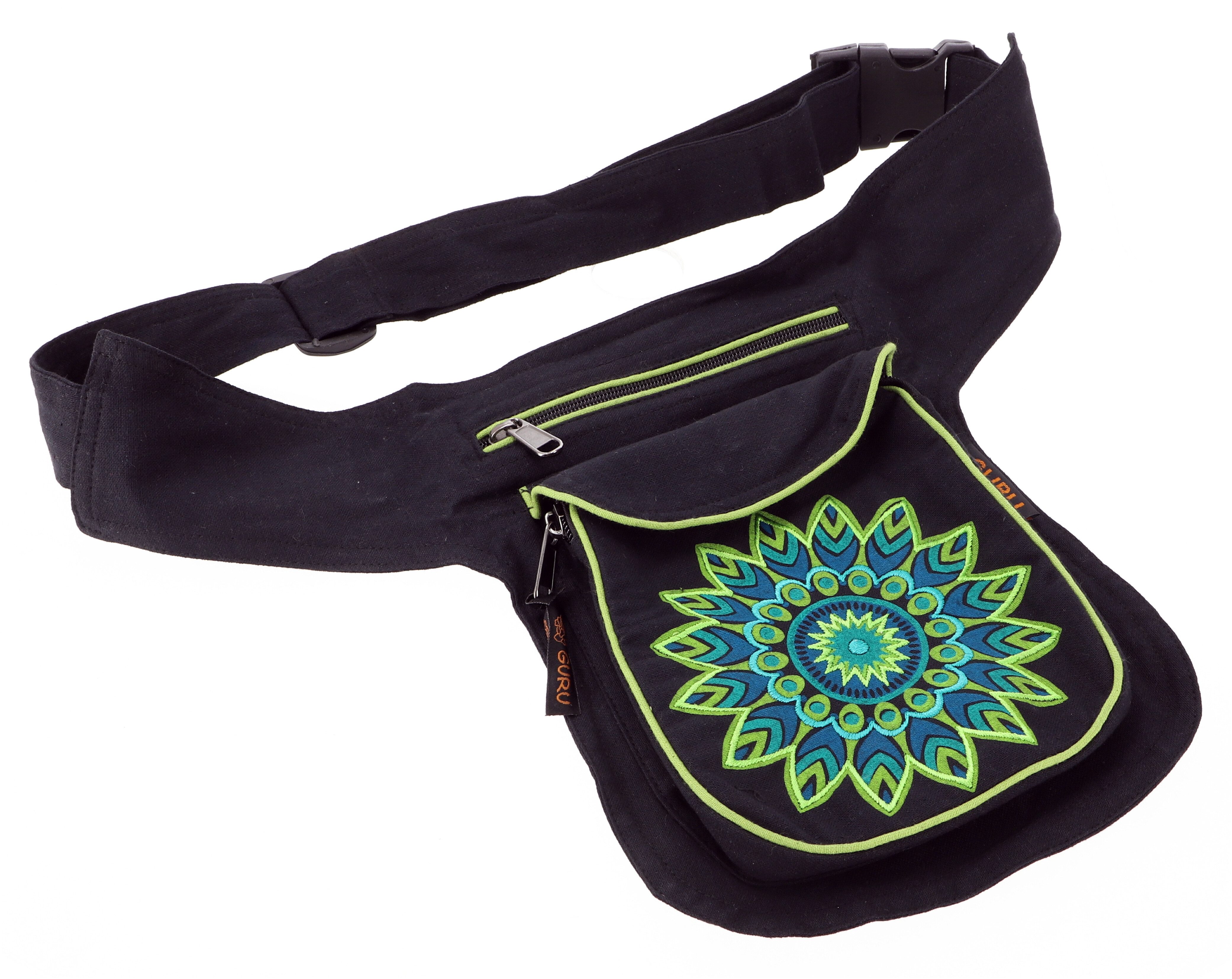 GURU SHOP Marsupio Etnico Festival In Cotone – Borsa A Vita Unisex Con 3 Tasche, Regolabile (86-106 Cm), 14x22 Cm, Commercio Equo Dal Nepal