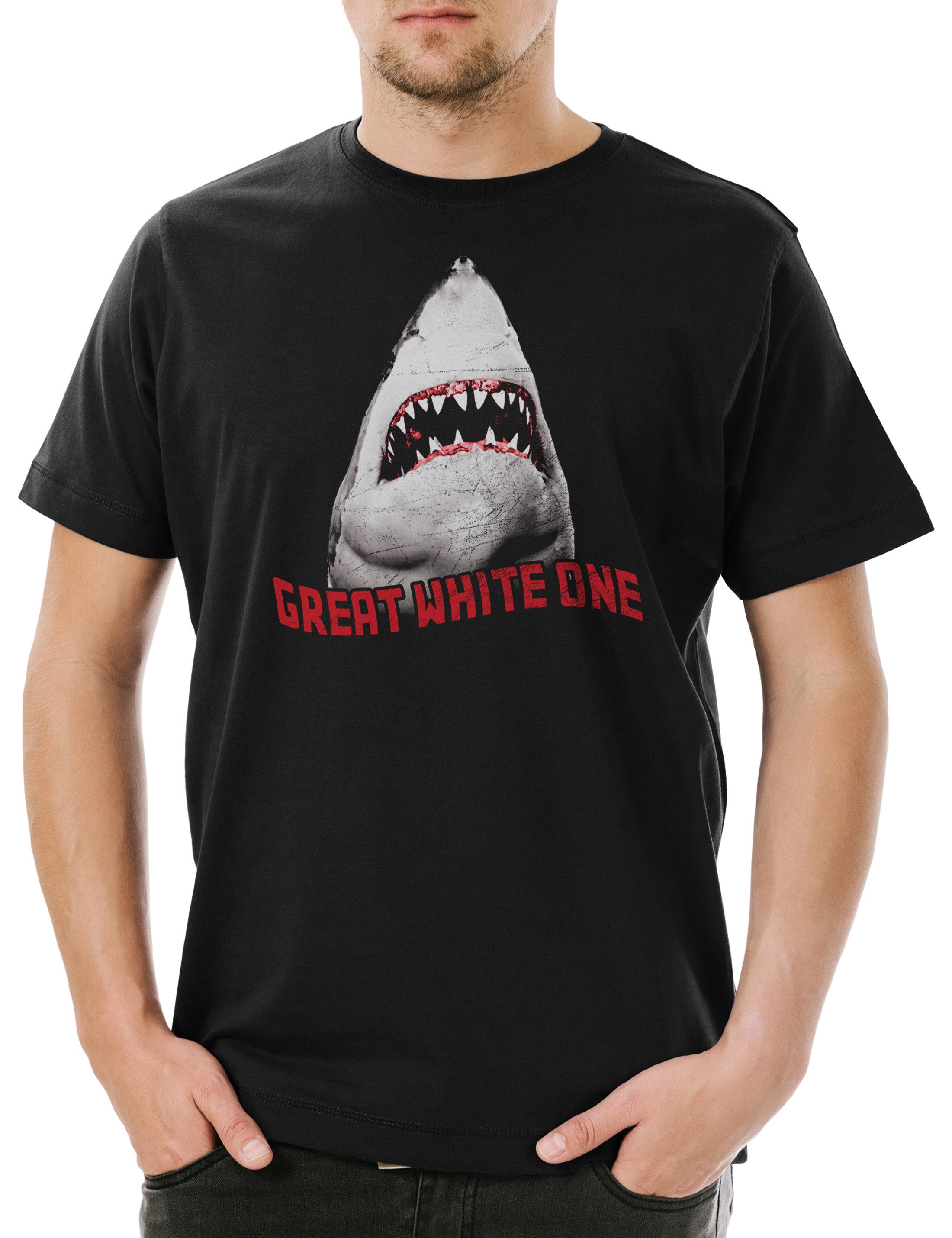 Print-Shirt White Shark II Herren T-Shirt Weißer Hai Jaws Surfer Taucher Weiße