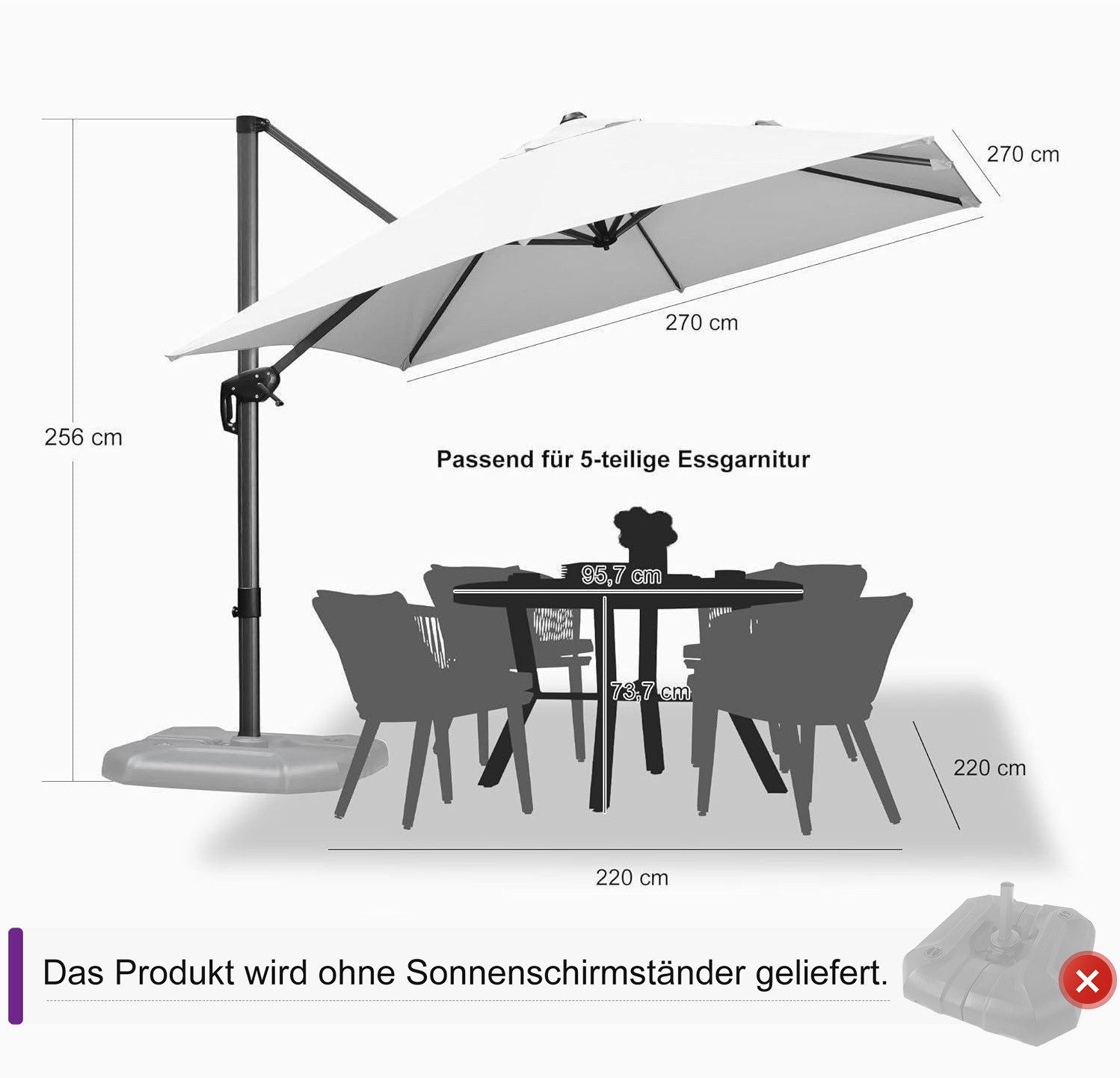 PURPLE LEAF Ampelschirm Quadratischer Terrassenschirm, Alu günstig online kaufen