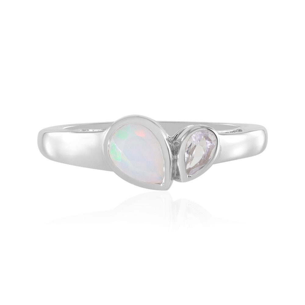 Silberring Cavill Ring 0,58 ct Welo-Opal & weißer Quarz Tropfen Silber