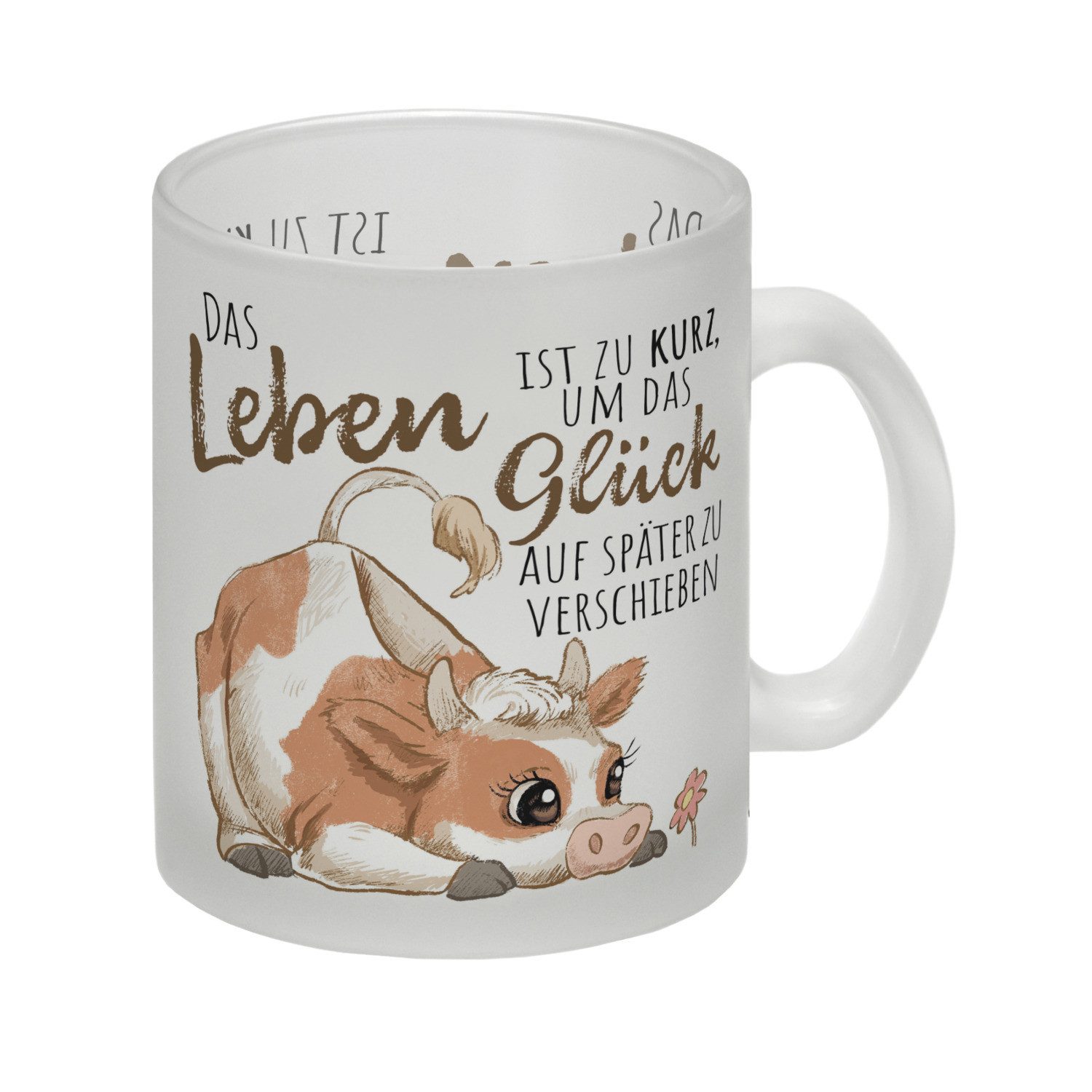 speecheese Tasse Kuh Glas Tasse mit Spruch Das Leben ist zu kurz um