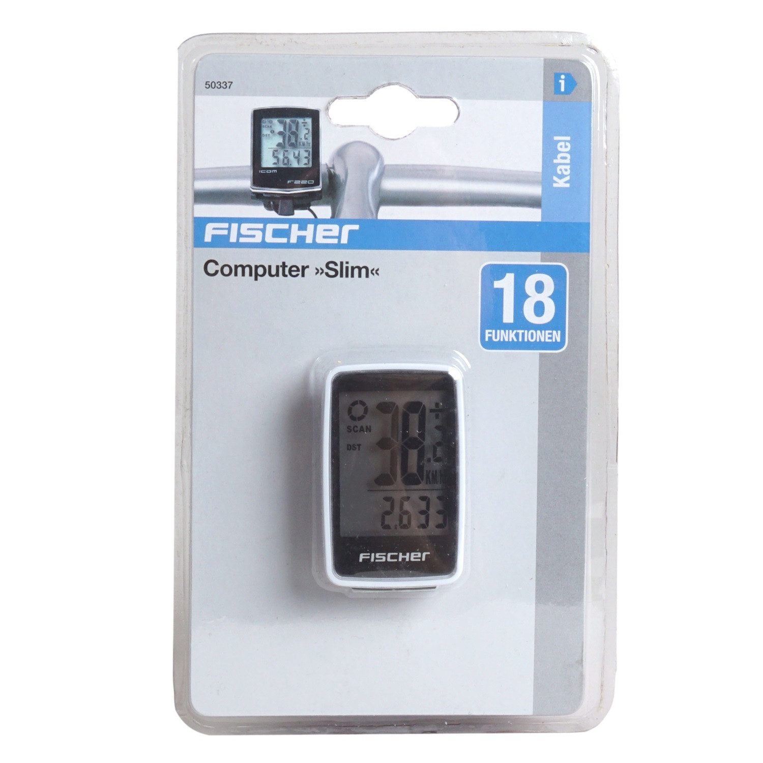 FISCHER Fahrrad Fahrradcomputer Fahrradcomputer Slim Fahrradtacho Weiß, Rad-Computer Tacho LCD Display 18 Funktionen
