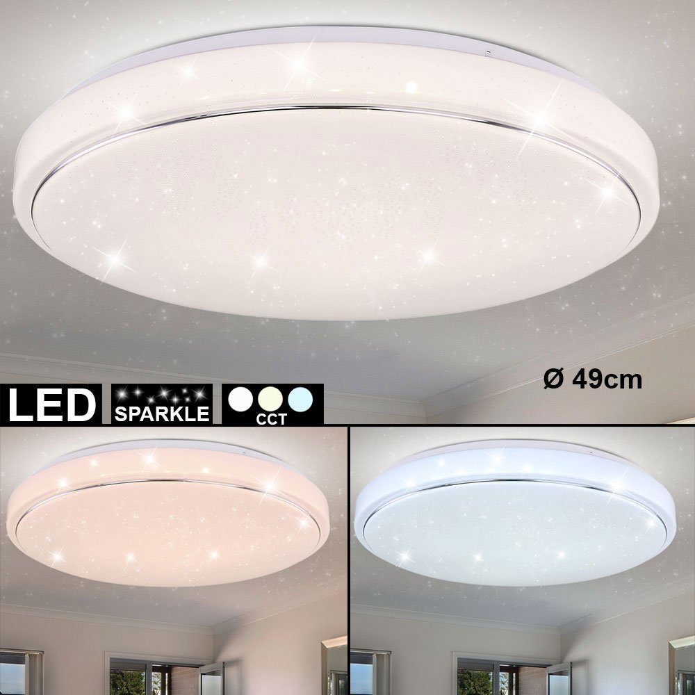 etc-shop LED Deckenleuchte, RGB LED Decken Leuchte Chrom Sternen Effekt Lampe weiß Tageslicht