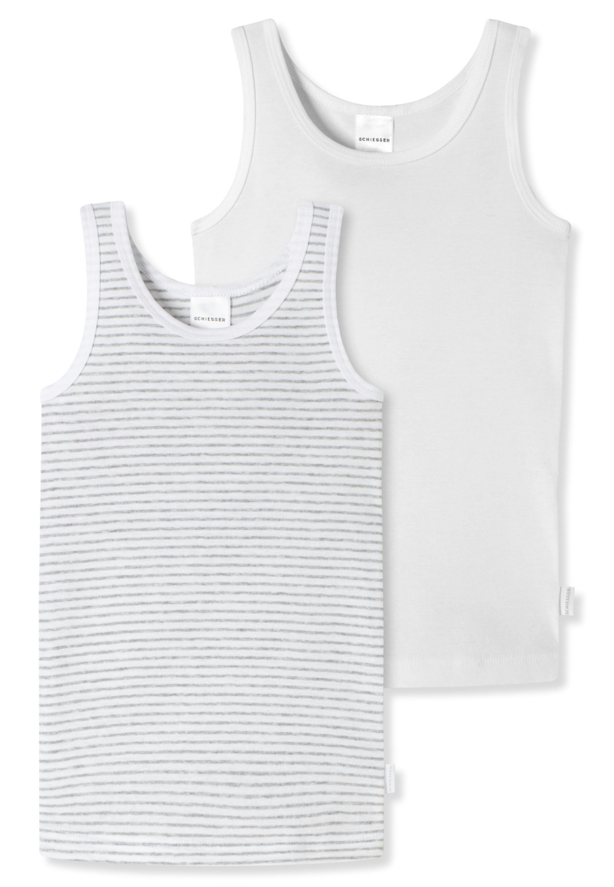 Schiesser Unterhemd 2er Pack Kids Girls Feinripp Organic Cotton (Spar-Set, 2-St) Unterhemd / Top - Baumwolle - Mit tonalem Einfass an Hals und Arm Weiß gemustert - 911