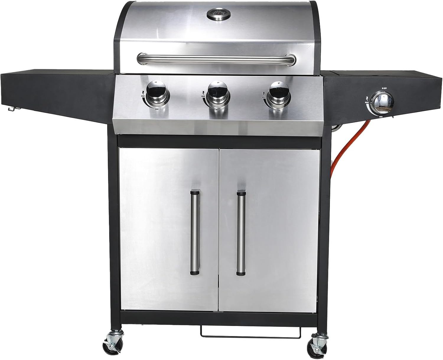 TLGREEN Gasgrill Grillwagen BBQ mit Seitenkochfeld, 3+1 Brenner,13,5 kw Gas, Standgrill,Grillküche Camping Garten