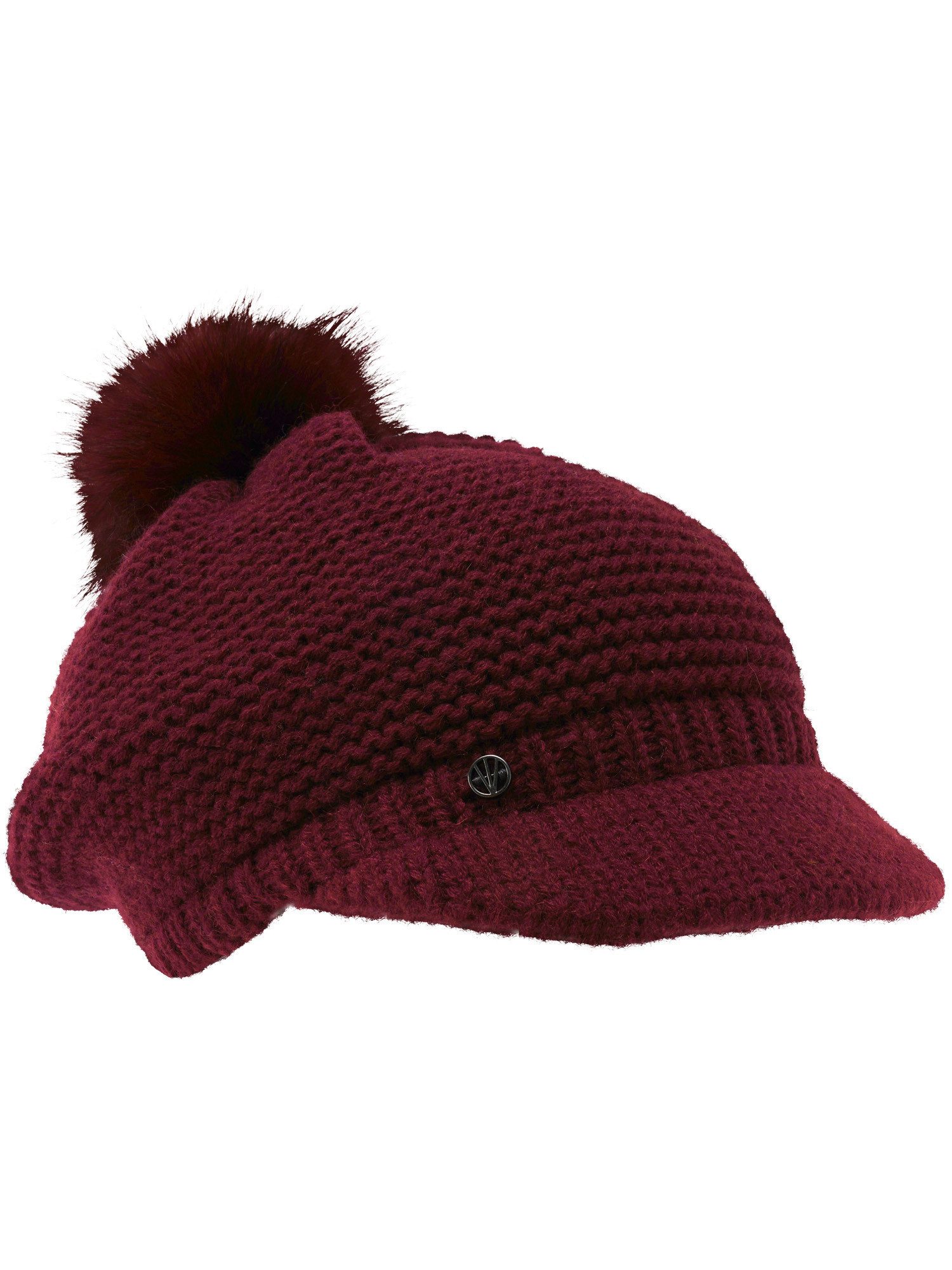 Loevenich Strickmütze Loevenich Strickmütze mit Schirm und Fake Fur Pompon