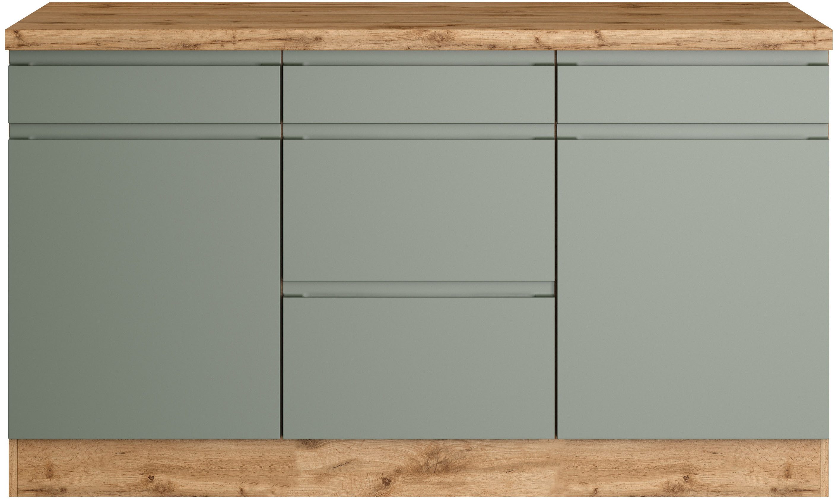 KOCHSTATION Unterschrank KS-Virginia,neu in verbesserter Ausführung Breite 150 cm, 2 Türen, 3 Schubkästen, 2 Auszüge