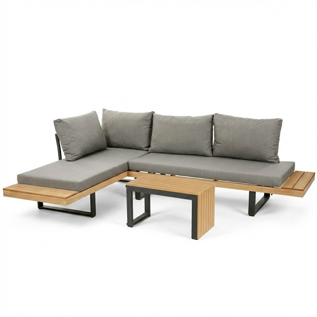 Greemotion Gartenlounge-Set Lana Lounge-Set Beige-Holz / Grau inkl. Auflage günstig online kaufen