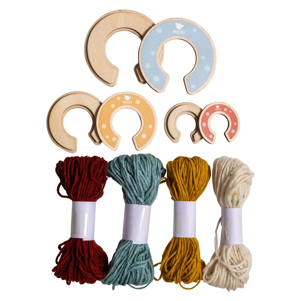 Micki Lernspielzeug 10225400 Unisex Kinder, Webstuhl, Handwebrahmen, Mini-Webstuhl, Webset, Webrahmen-Set
