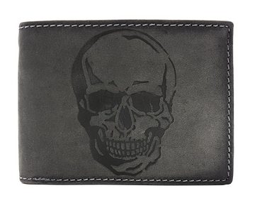 JOCKEY CLUB Geldbörse echt Leder Biker Portemonnaie mit Kette und RFID Schutz, geprägter Totenkopf, Skull, Schädel