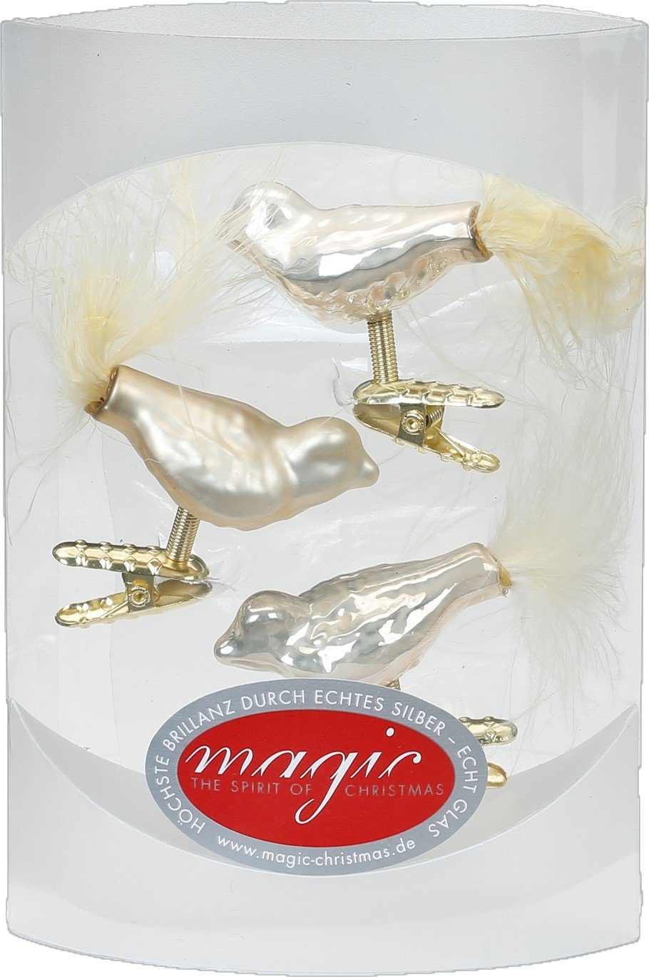 MAGIC by Inge Weihnachtsbaumklammer, Weihnachtsschmuck Vogel mit Federn auf Clip 4.5cm, 3 Stück | Weihnachtsbaumklammern