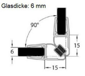 Kristhal Dusch- & Baddesign Duschdichtung Tür-Magnetdichtung 90° (1 Paar), für 6 und 8 mm universal, L: 200 cm, individuell kürzbar