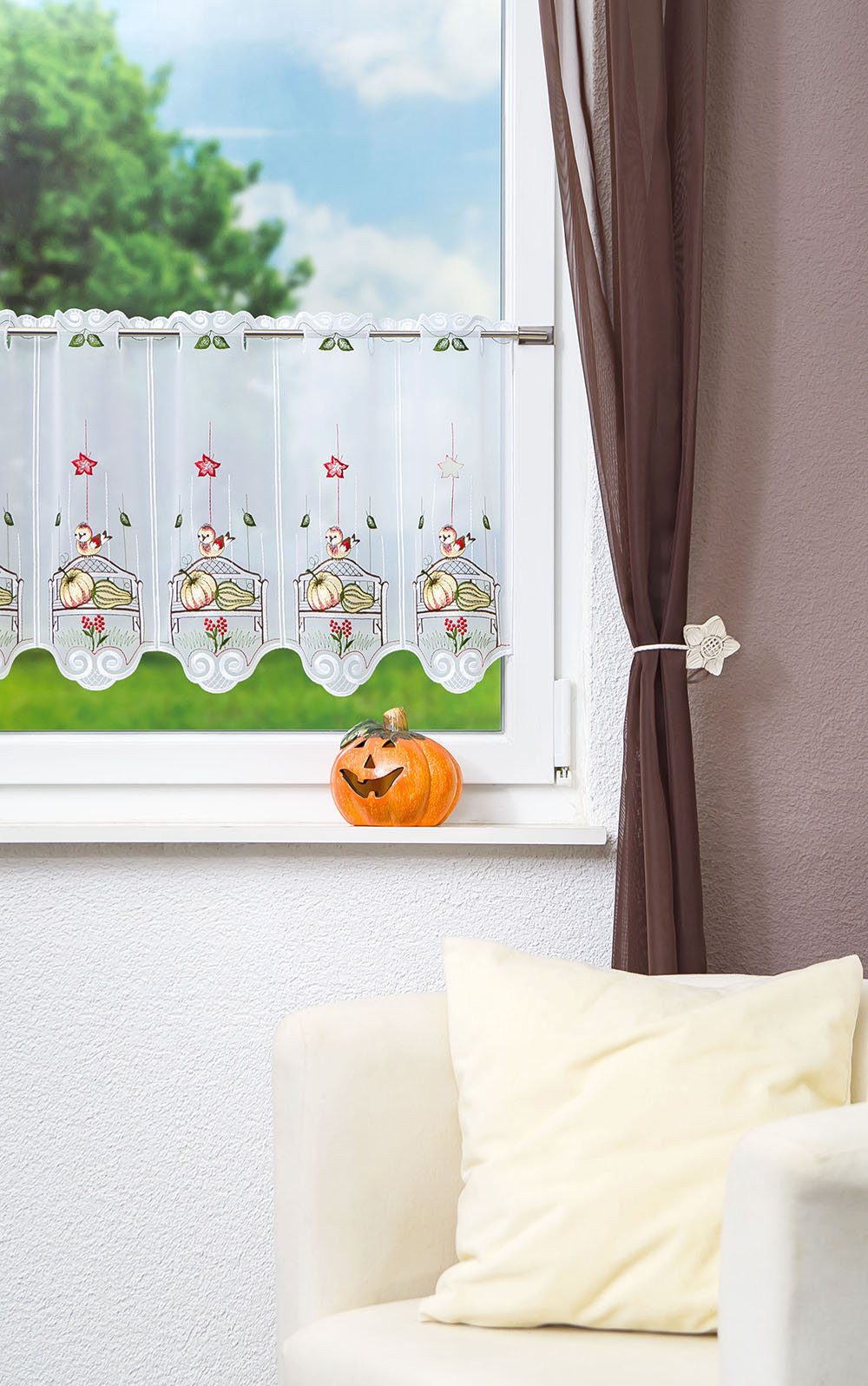 Plauener Spitze® Scheibengardine Herbstbank, (1 St), günstig online kaufen