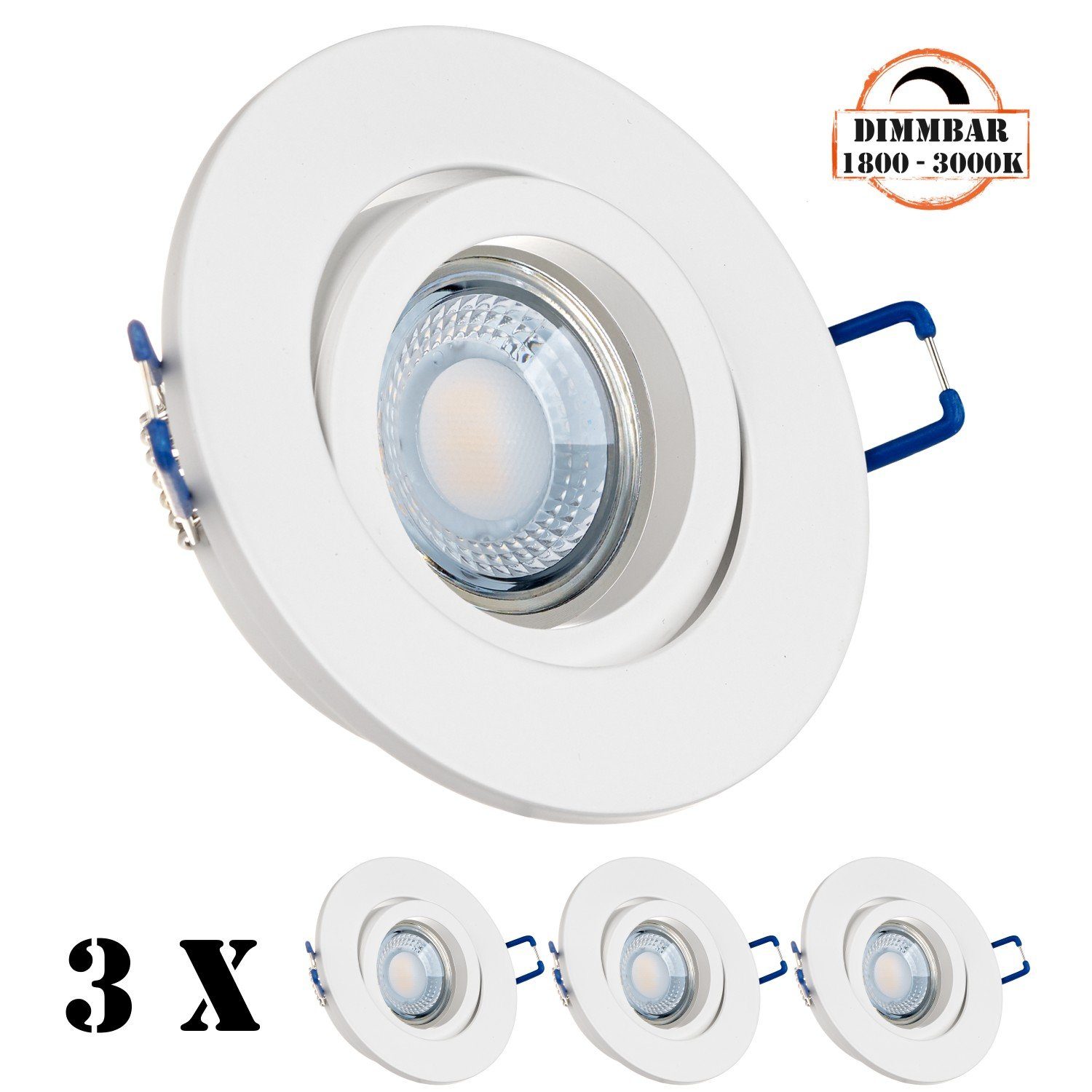 LEDANDO LED Einbaustrahler 3er LED Einbaustrahler Set extra flach in weiß matt mit 5W LED von LED