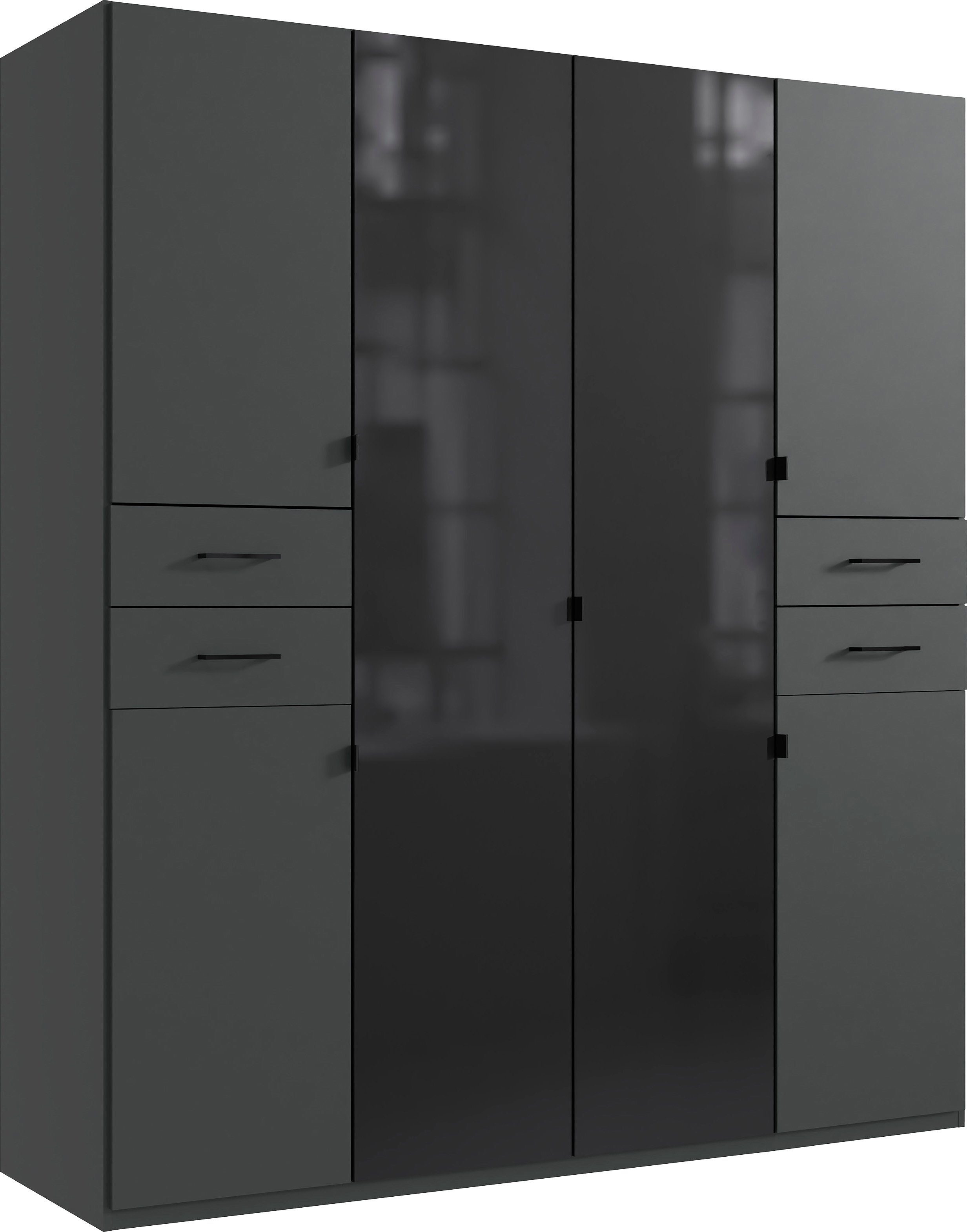 Wimex Drehtürenschrank Danzig mit Schubladen auf bequemer Höhe, mit Glastüren Graphit/ lange durchgängige Türfronten Glas schwarz