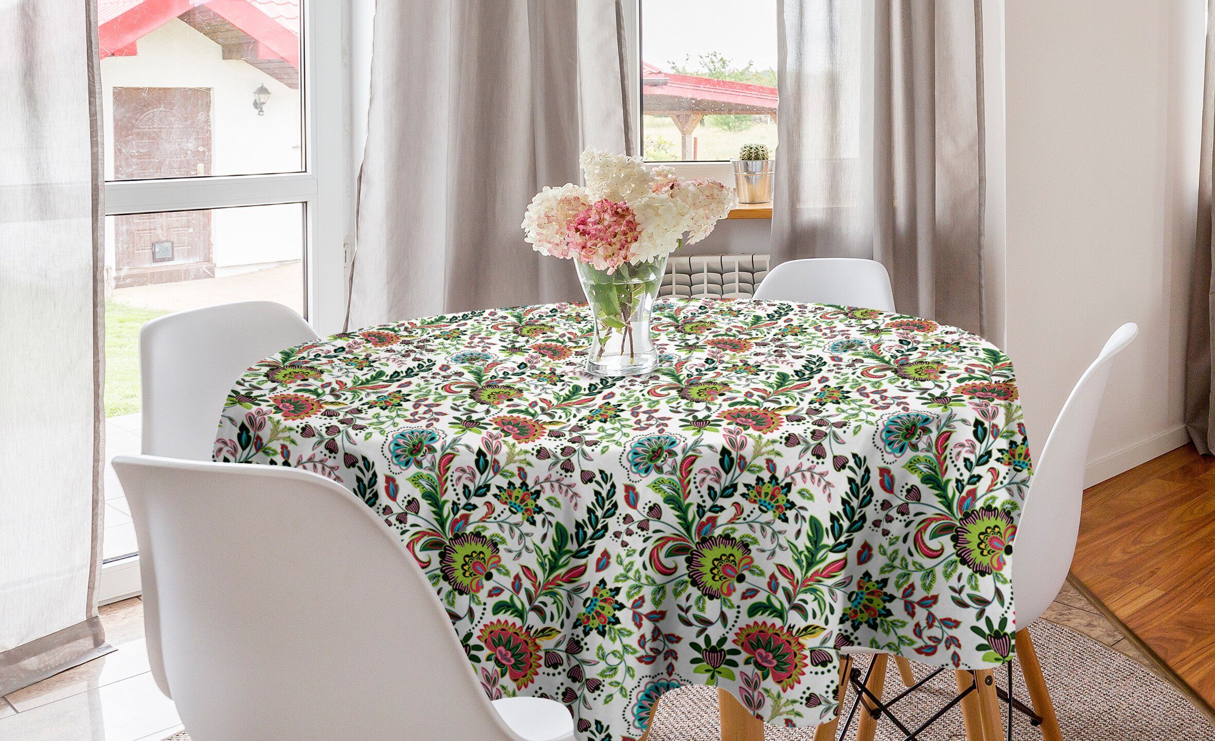 Abakuhaus Tischdecke Kreis Tischdecke Abdeckung für Esszimmer Küche Dekoration, Blumen Laub Blatt Frühling Jahreszeit