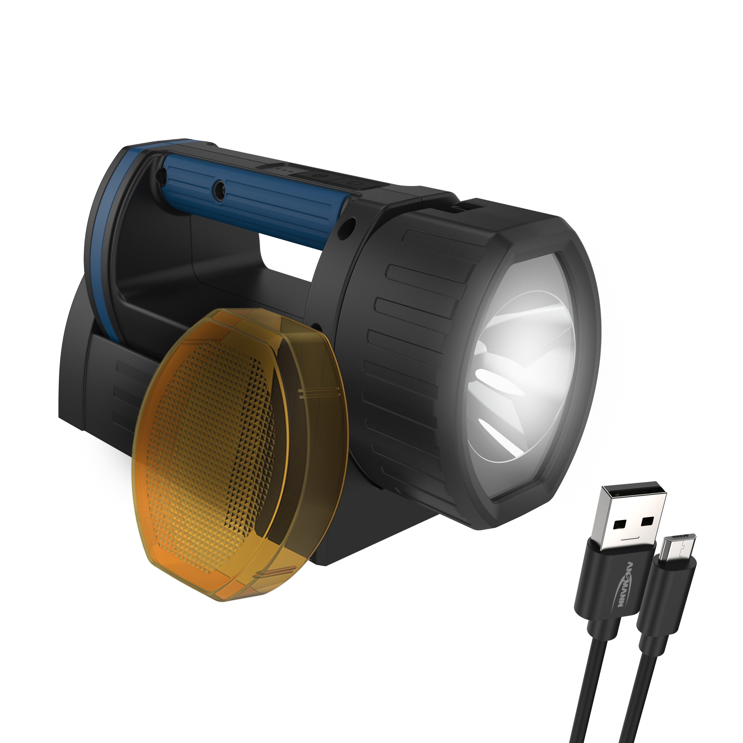 ANSMANN AG LED Scheinwerfer Extrem heller LED Handscheinwerfer, Akku aufladbar,3 Leuchtmodi, LED