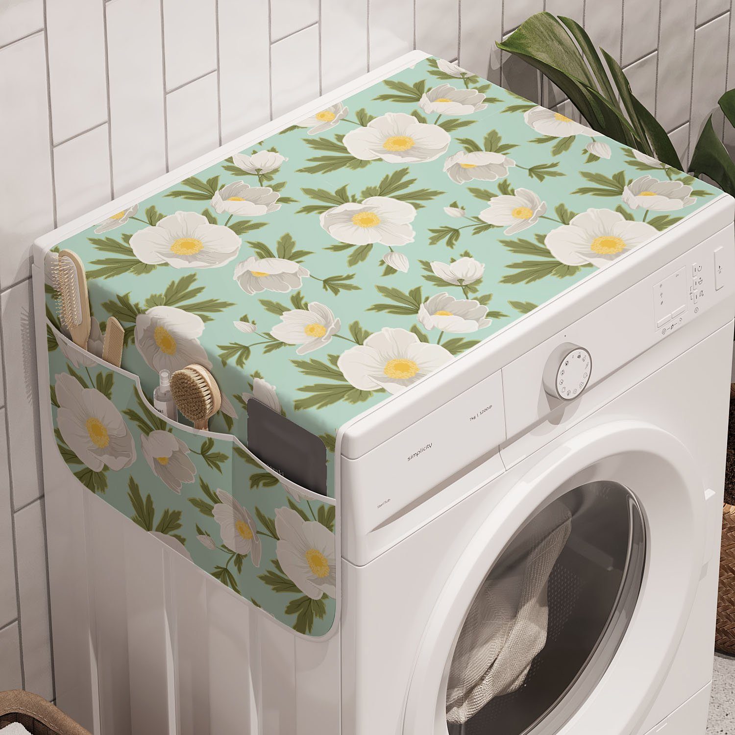 Abakuhaus Badorganizer Anti-Rutsch-Stoffabdeckung für Anemone Waschmaschine Blumen Vintage und Blumen Trockner