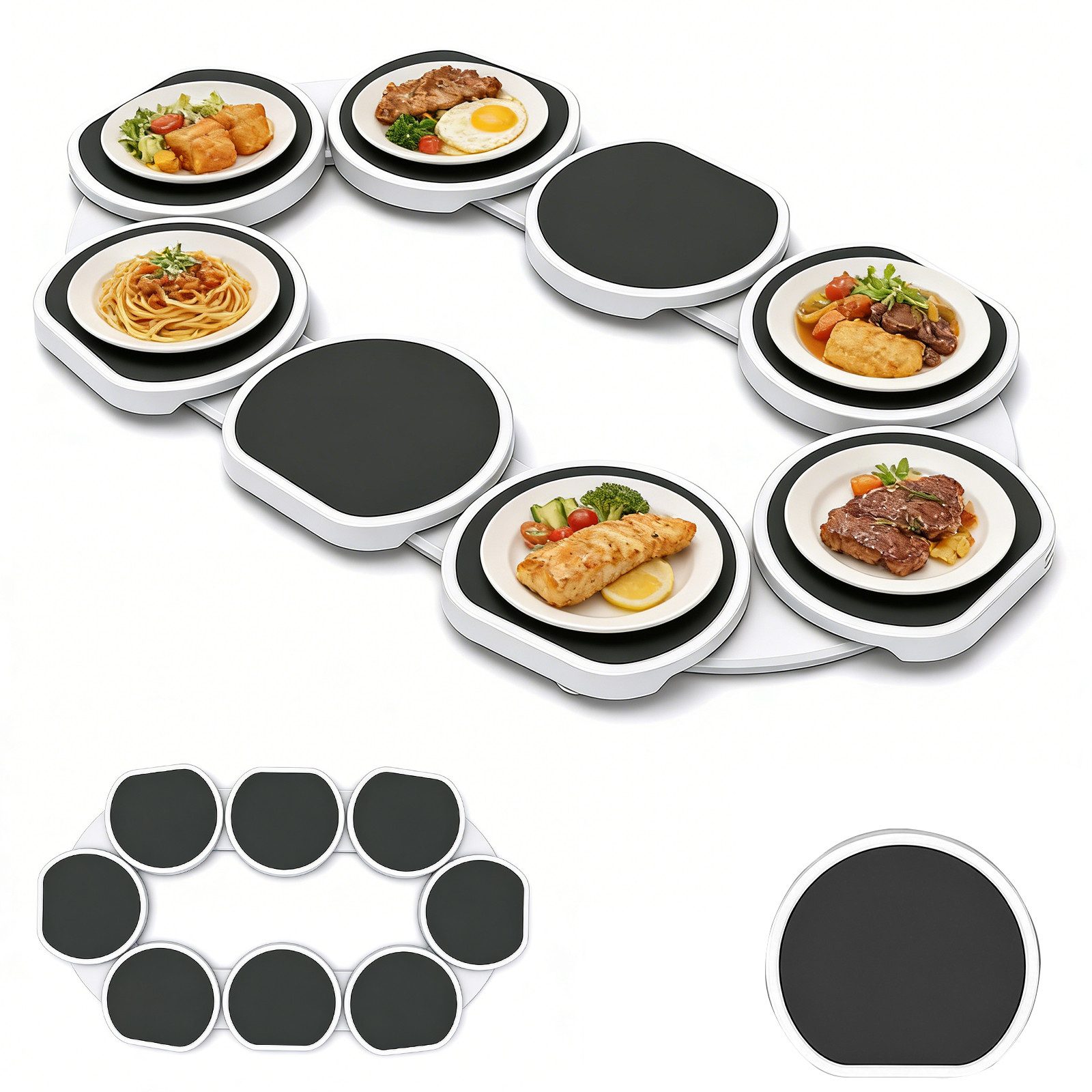 BlingBin Dekoteller 360° Drehschale Mit 8 Plattenspielern, Drehteller für Tische (1er Set, 1 St., 1 Stück), Multifunktionales Lebensmittel Organizer Tablett für Essen, Picknick
