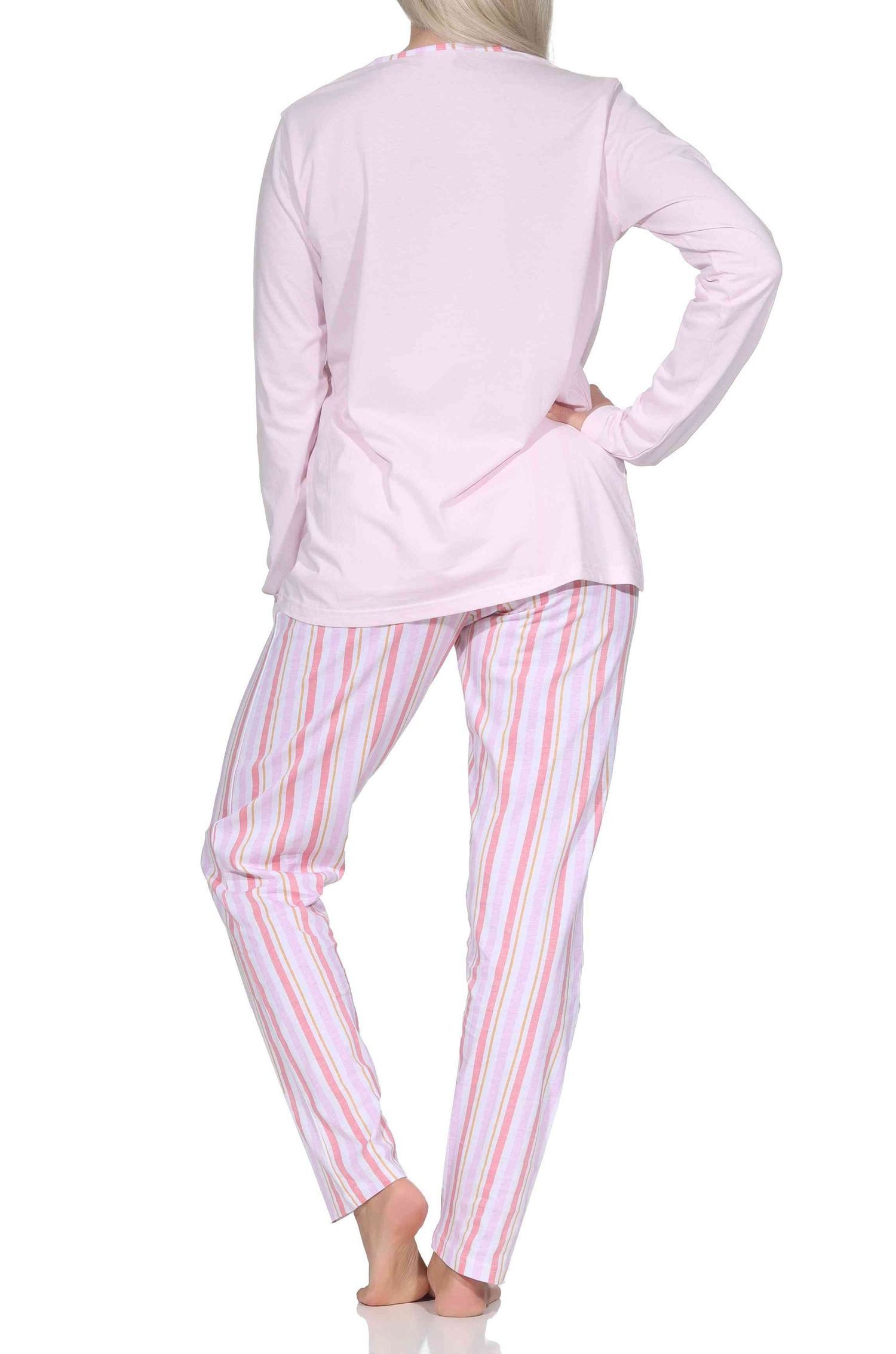 Normann Pyjama Normann Damen langarm Schlafanzug mit Pyjamahose in Streifenoptik – Bild 4 von 5