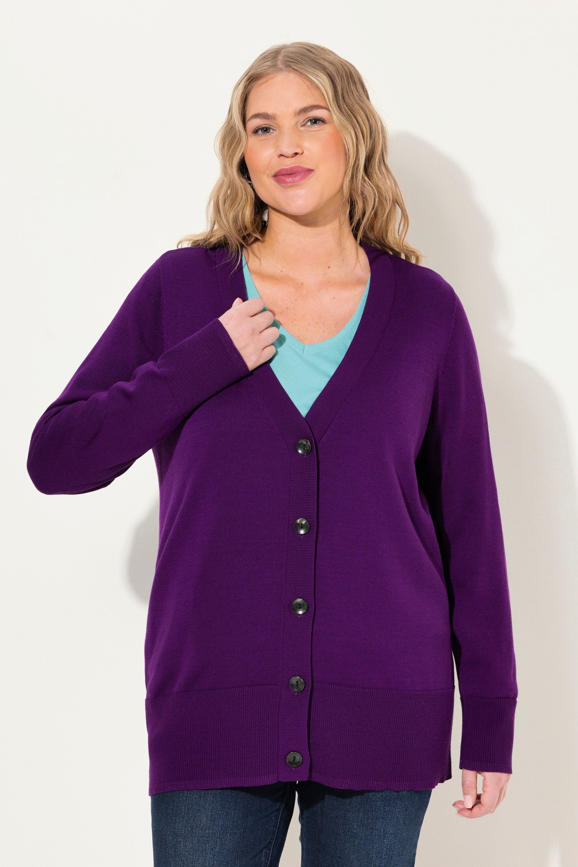 Ulla Popken Strickjacke Strickjacke V-Ausschnitt Knopfleiste günstig online kaufen