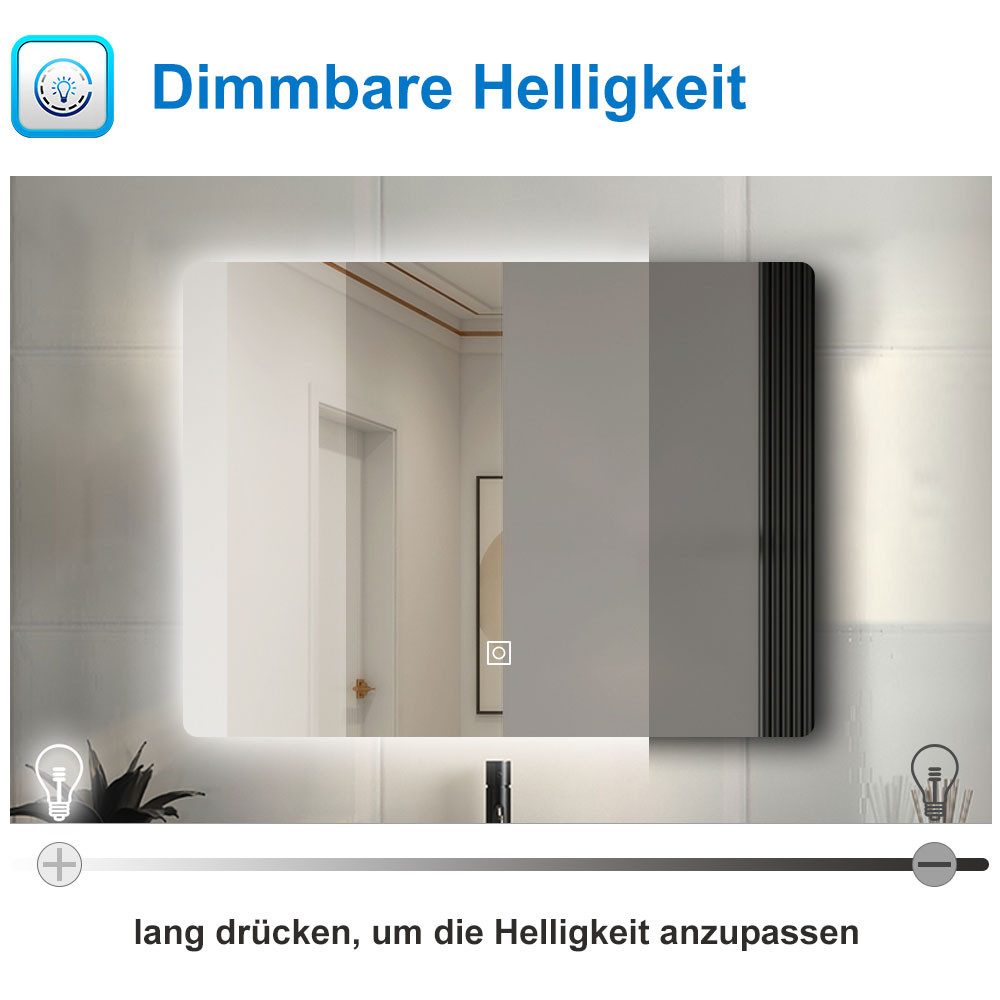 Aica Sanitär Badspiegel mit LED Beleuchtung Badezimmerspiegel rahmenlos Wandschalter – Bild 4 von 5