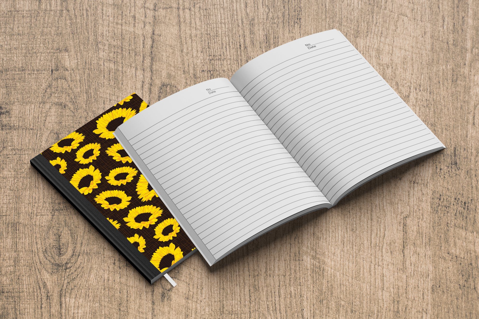 MuchoWow Notizbuch Muster Journal, 98 - Merkzettel, A5, Sonnenblumen Gelb, Seiten, Haushaltsbuch Notizheft, - Tagebuch
