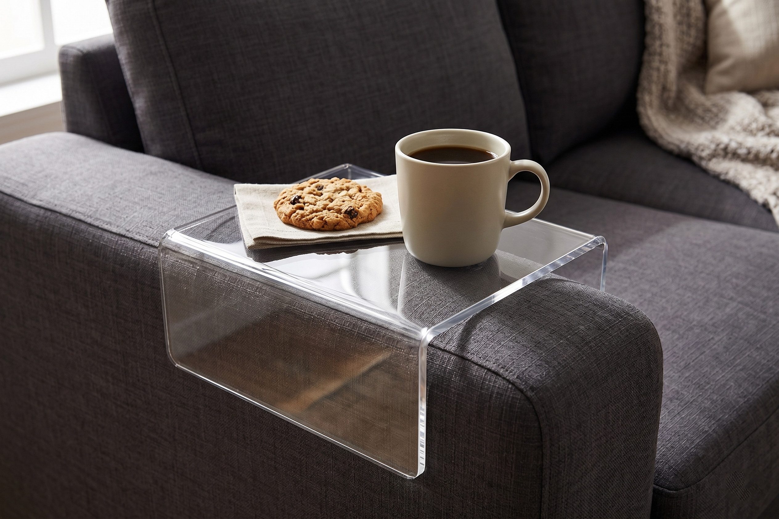 queence Beistelltisch Ablagefläche Sofalehne, Tablett, Tisch, Acrylglas Sofa, Couchtisch, Sofa Acryl Ablage in verschiedenen Abmessungen erhältlich