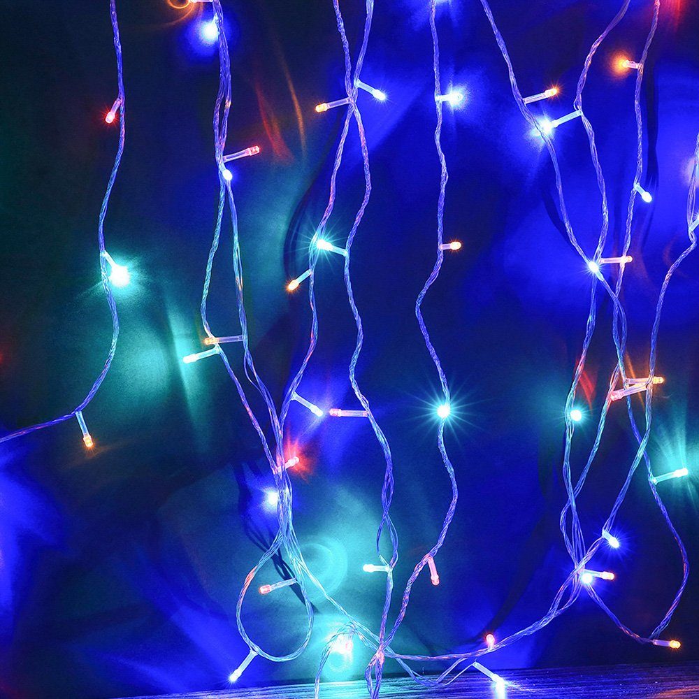 Laybasic Lichterkette LED-Lichterkette,LED Wasserdicht,mit 100-flammig, 8 Außen Timer Lichtervorhang, Modi,IP44 Lichternetz Mehrfarbig