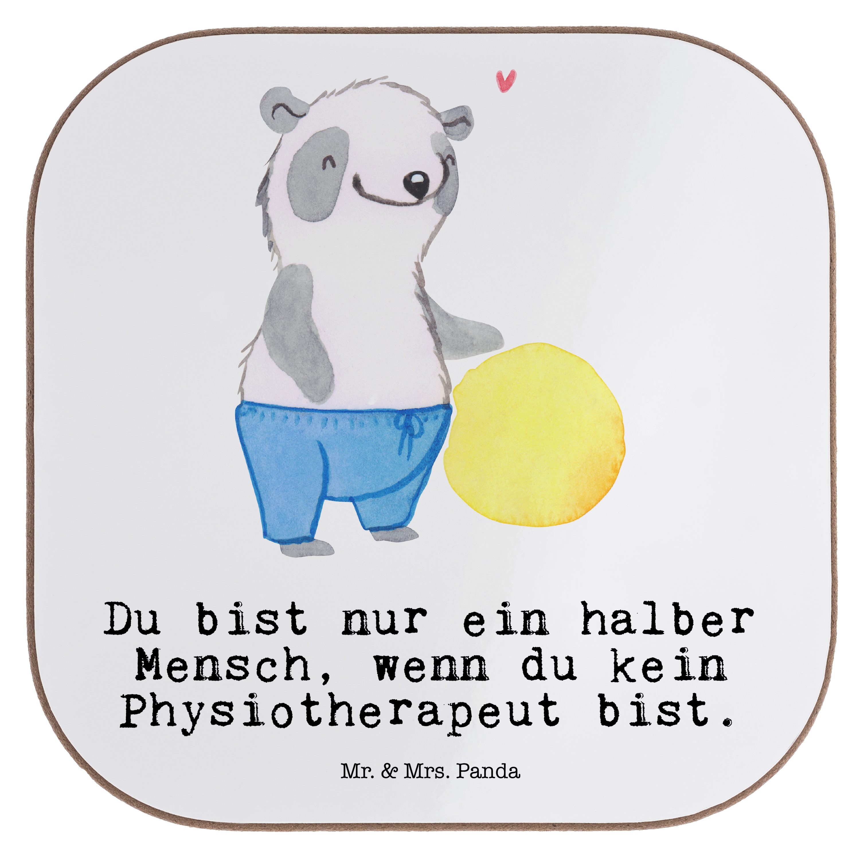 Mr. & Mrs. Panda Getränkeuntersetzer Physiotherapeut mit Herz - Weiß - Geschenk, Getränkeuntersetzer, Absc, 1-tlg.